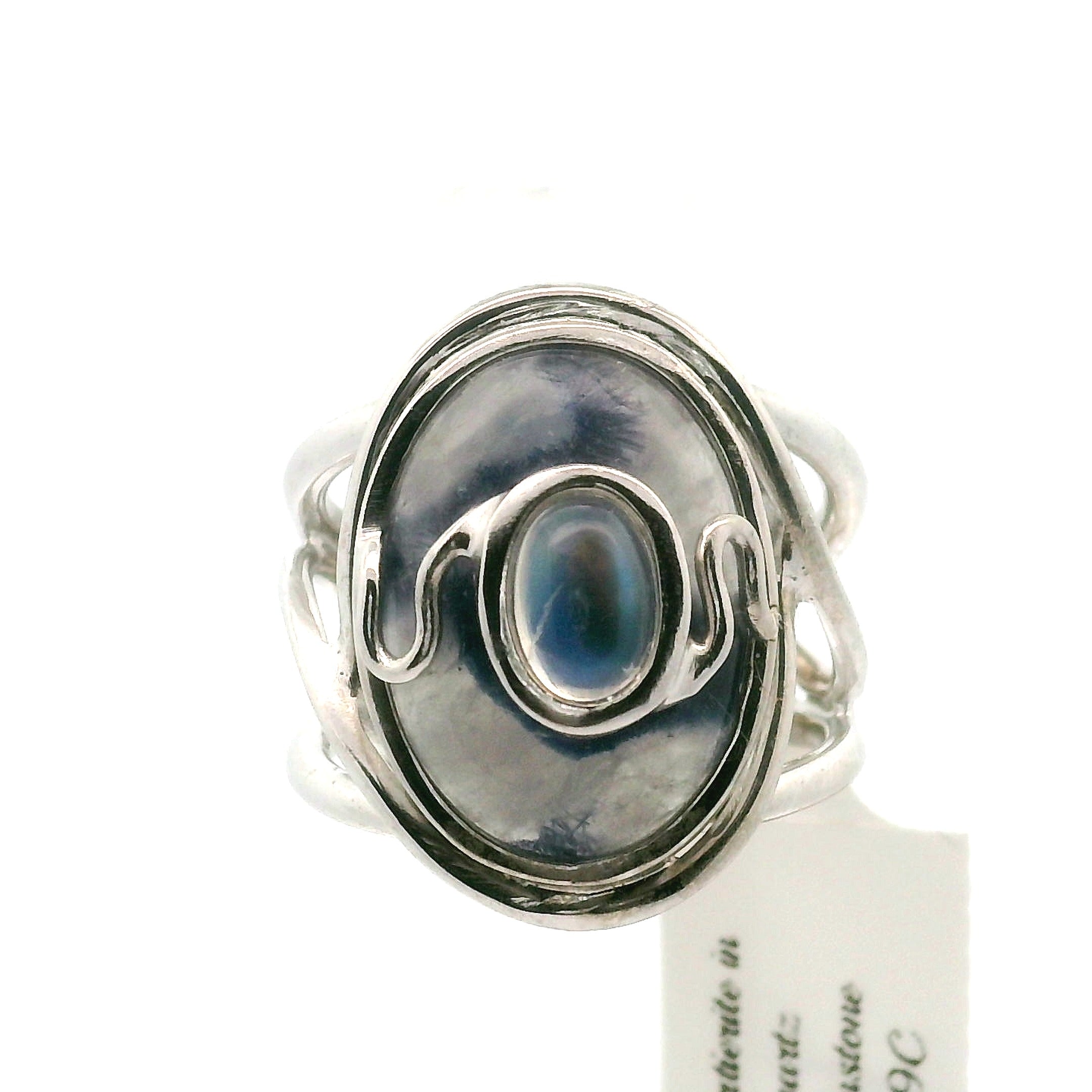 Dumortierite in Quartz And Moonstone Cuff Ring .925 Silver for Hope, Improving Memory and New Ideas