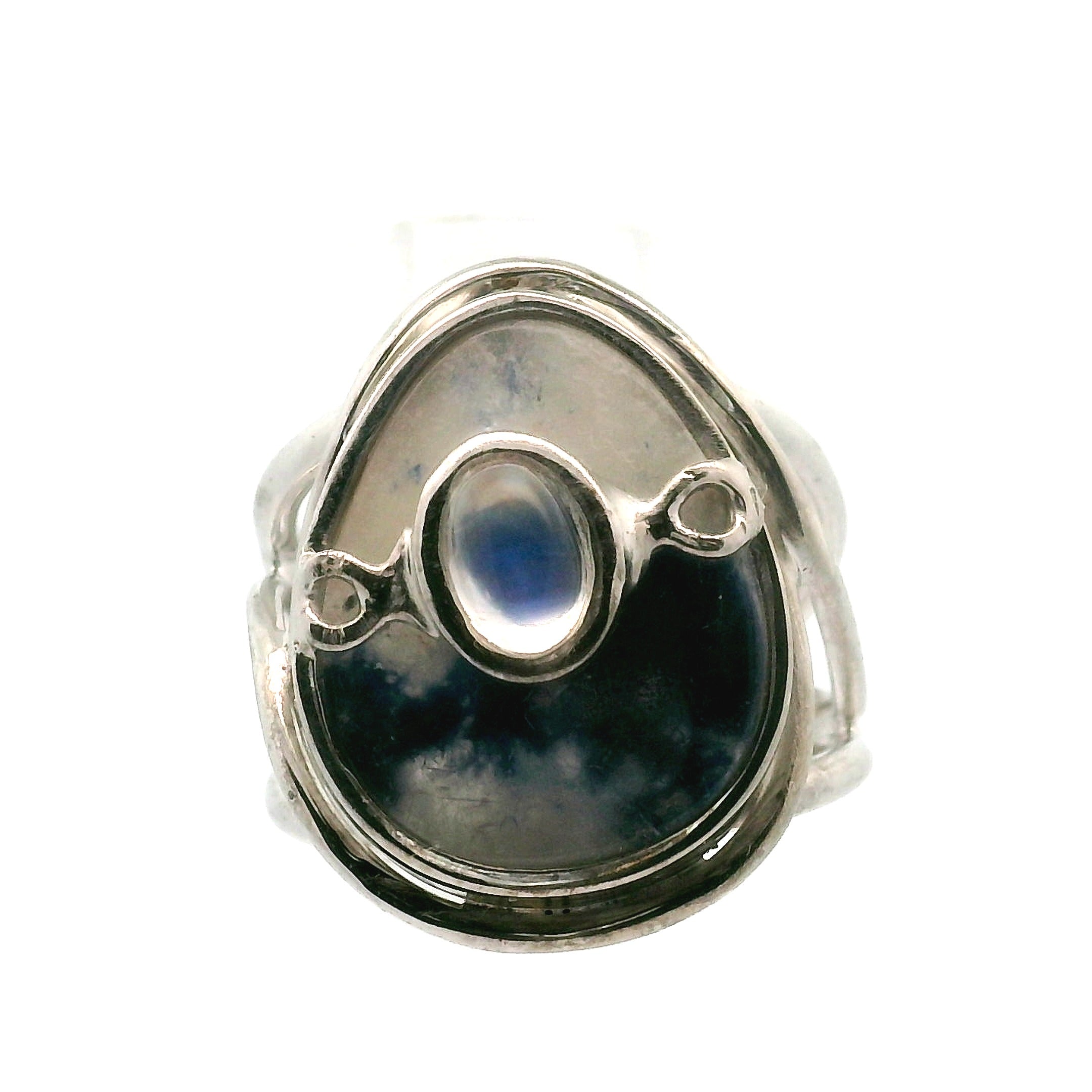 Dumortierite in Quartz And Moonstone Cuff Ring .925 Silver for Hope, Improving Memory and New Ideas