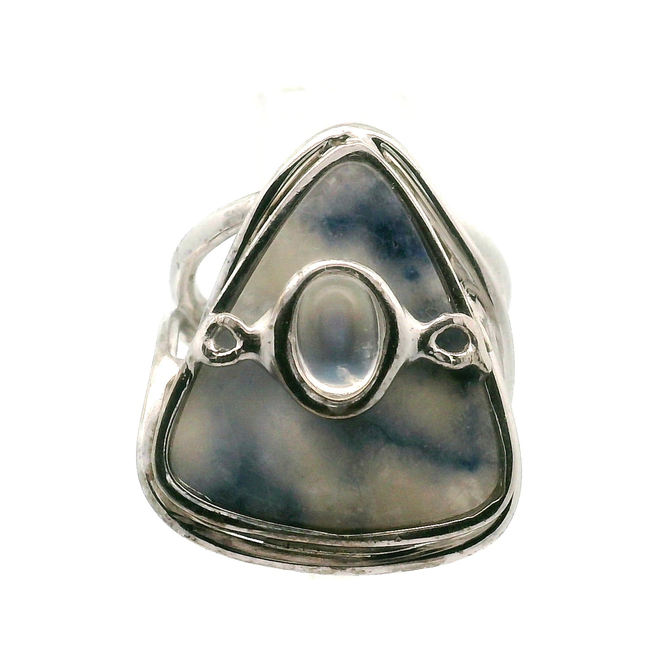 Dumortierite in Quartz And Moonstone Cuff Ring .925 Silver for Hope, Improving Memory and New Ideas