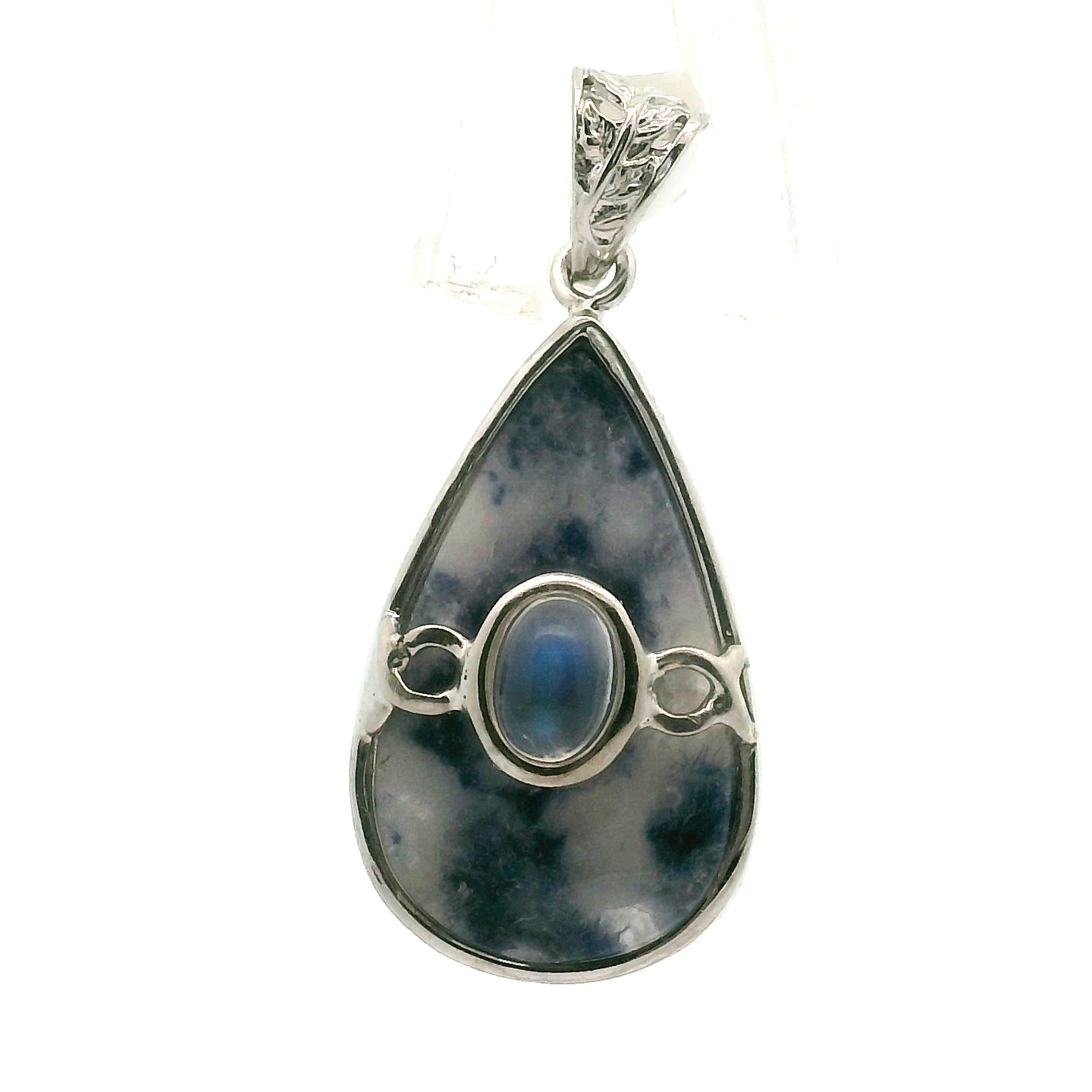 Dumortierite in Quartz And Moonstone Pendant .925 Silver for Hope, Improving Memory and New Ideas
