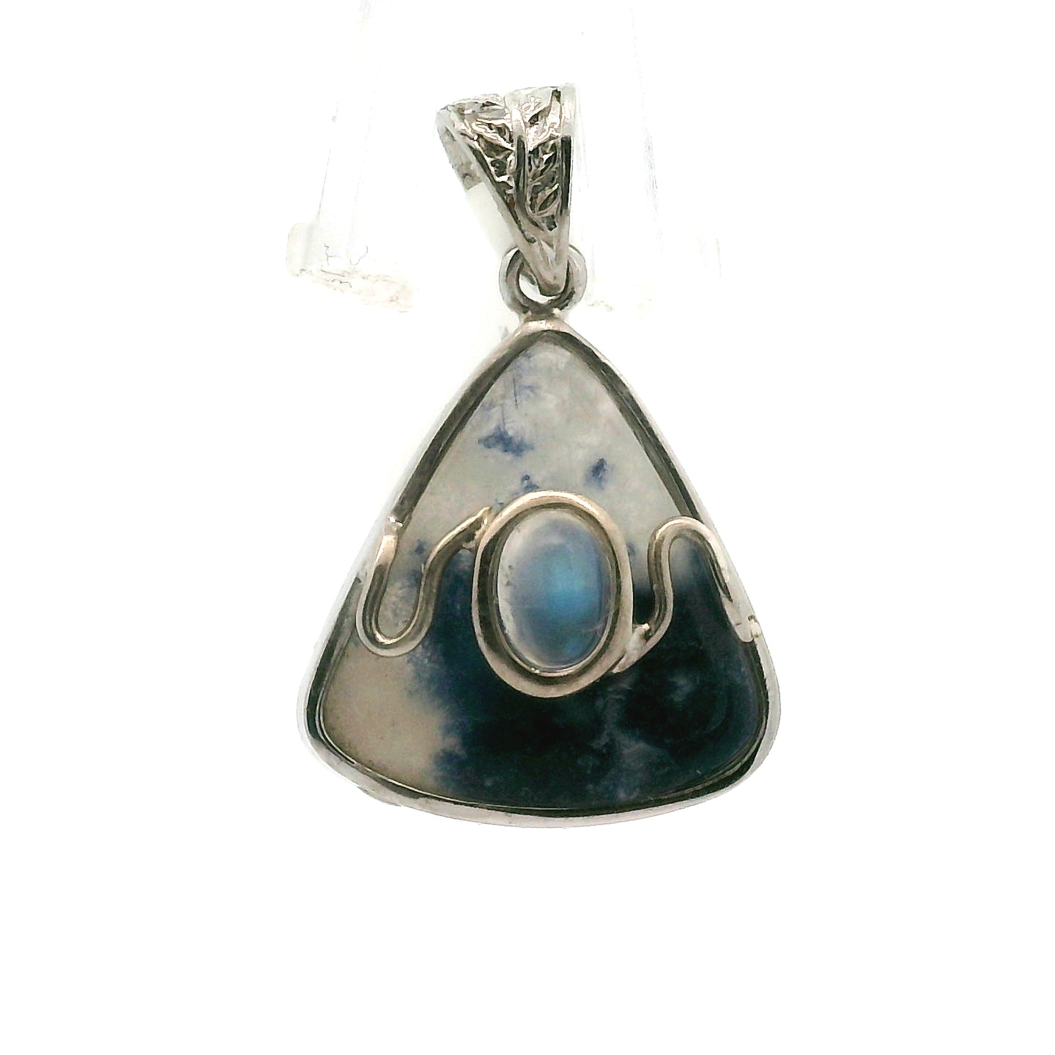 Dumortierite in Quartz And Moonstone Pendant .925 Silver for Hope, Improving Memory and New Ideas