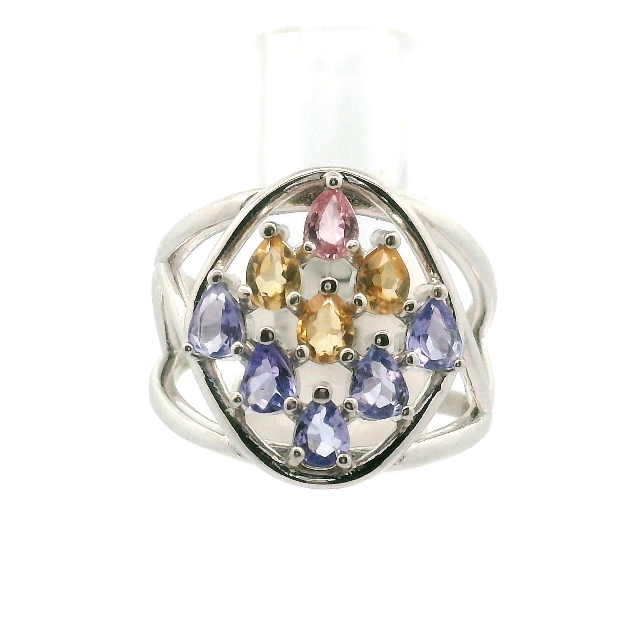 9 Stone Crystal Chandelier Cuff Ring .925 Silver for Healing, Intention Setting and Manifesting your Desires