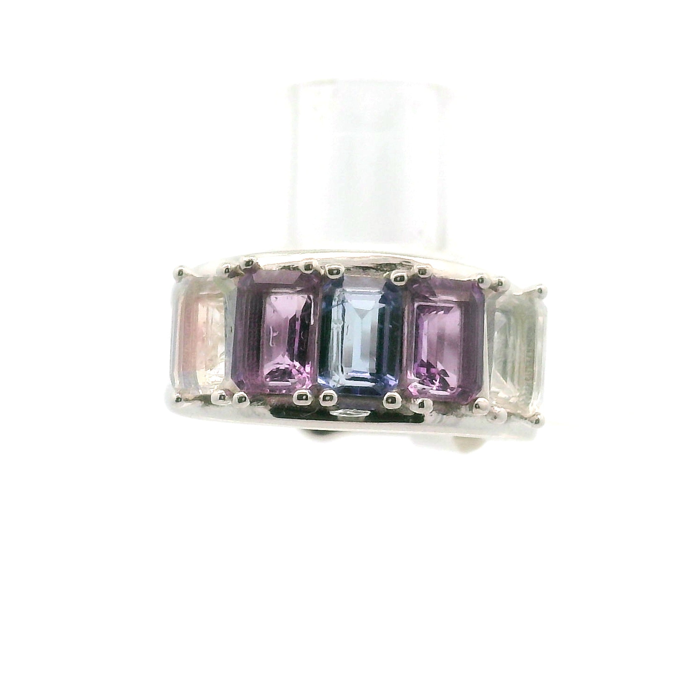 Multi Stone Emerald Cut Stacker Cuff Ring .925 Silver for Healing, Intention Setting and Manifesting your Desires