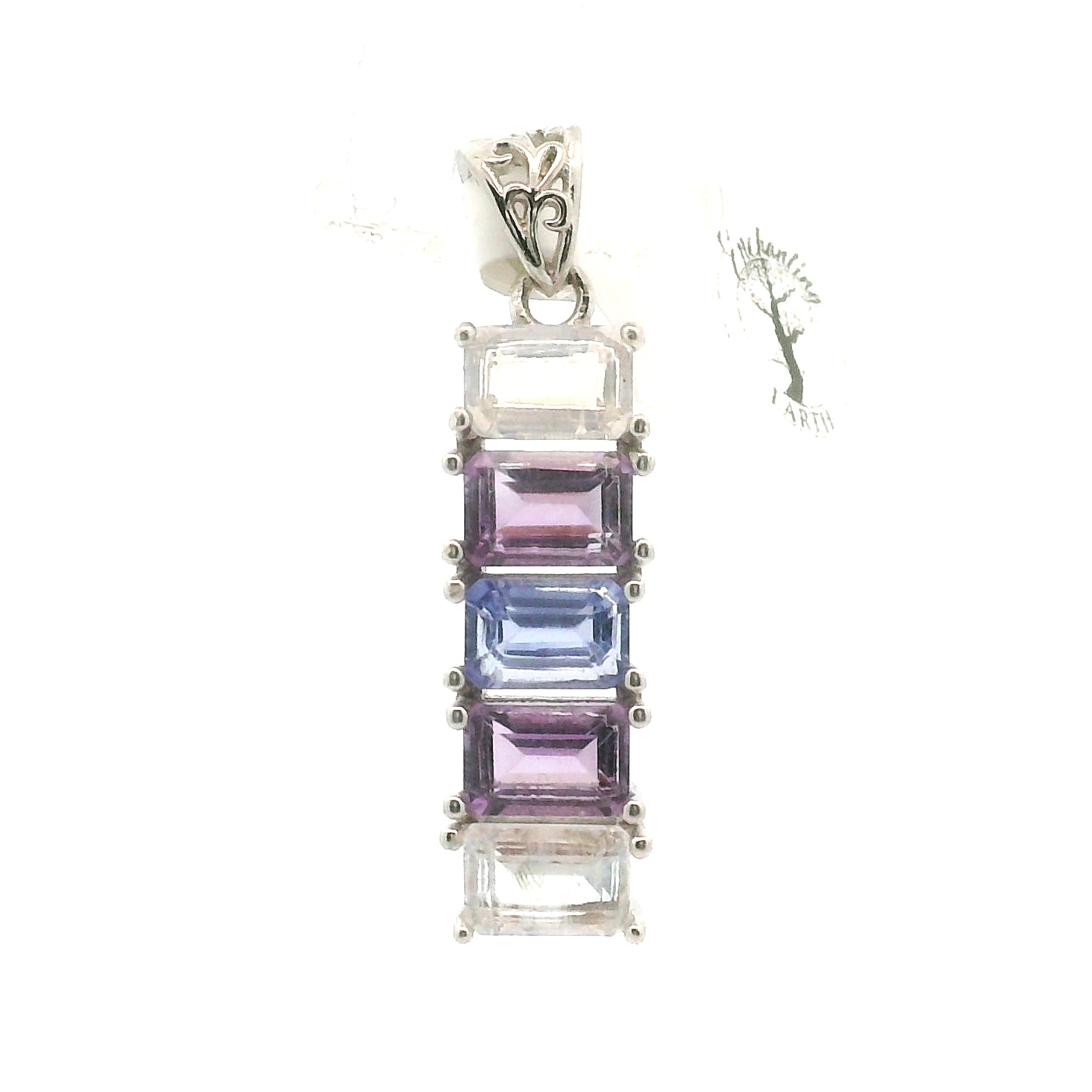 Multi Stone Emerald Cut Stacker Pendant .925 Silver for Healing, Intention Setting and Manifesting your Desires