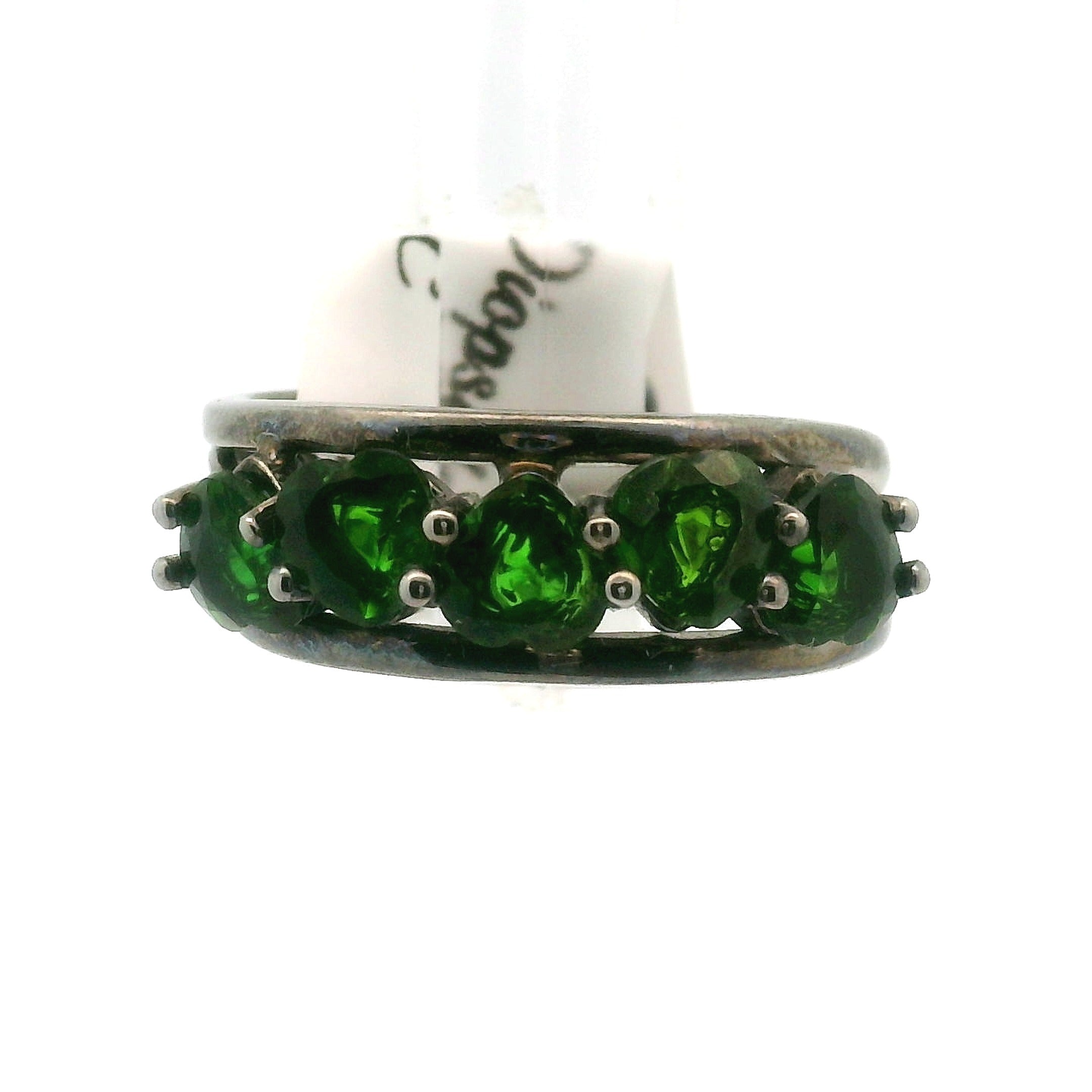 Chrome Diopside Hearts Stacker Cuff Ring .925 Sterling Silver for Abundance, Growth, Healing and Manifestation