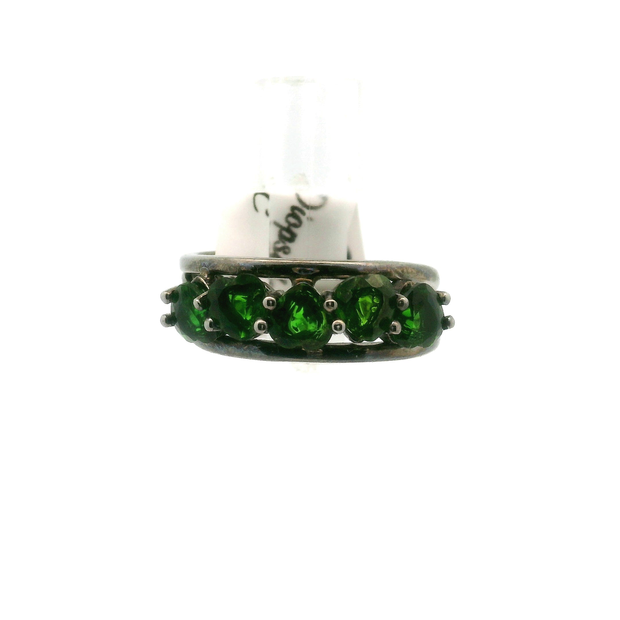Chrome Diopside Hearts Stacker Cuff Ring .925 Sterling Silver for Abundance, Growth, Healing and Manifestation