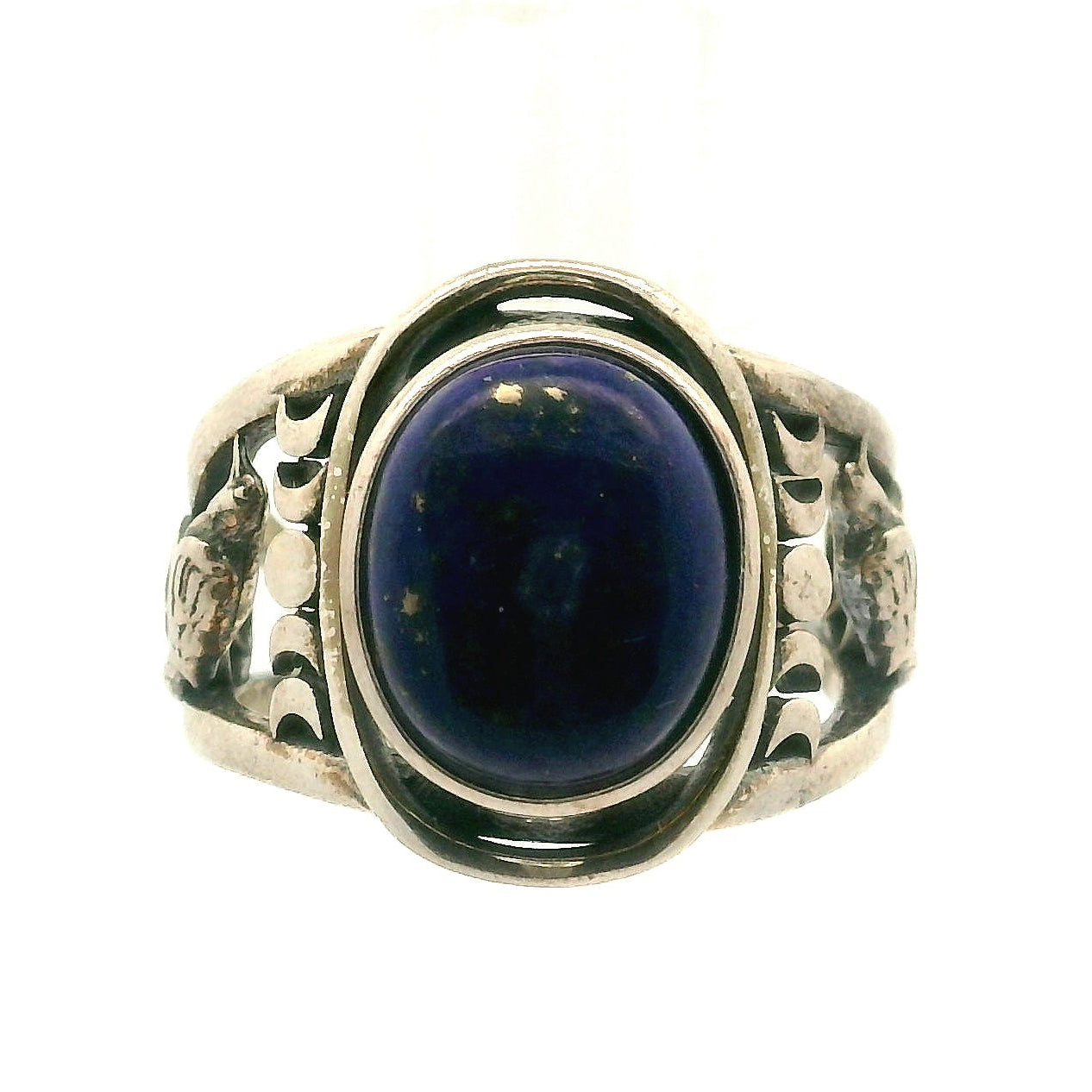 Lapis Lazuli Raven + Moonphase Cuff Ring .925 Silver for Power & Confidence