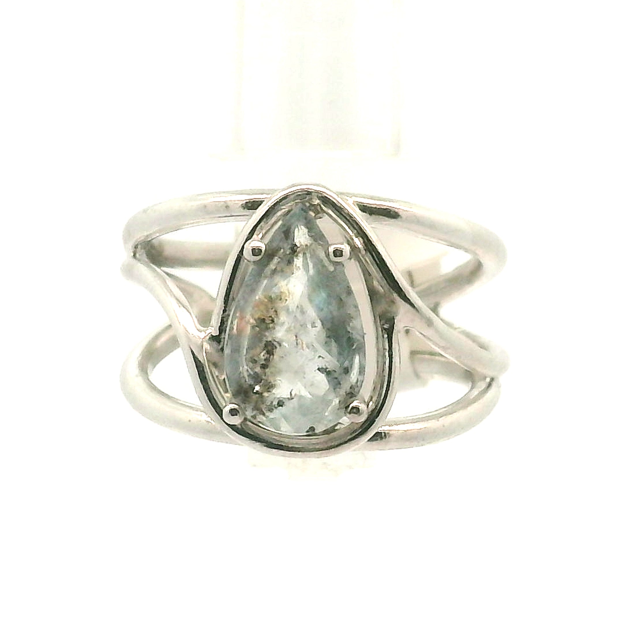 Aquamarine & Copper Adjustable Finger Bracelet .925 Silver for Improved Communication and Peace