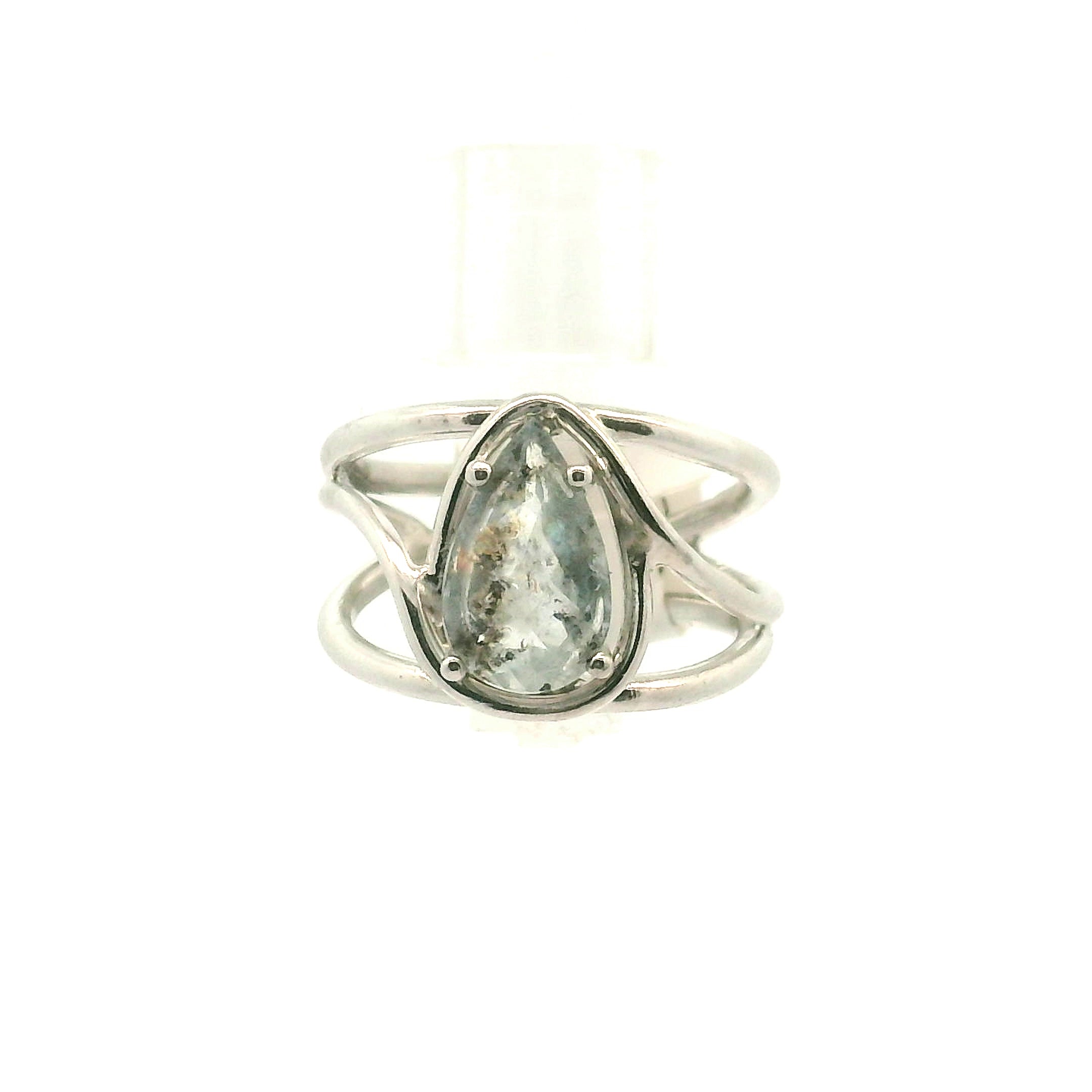 Aquamarine & Copper Adjustable Finger Bracelet .925 Silver for Improved Communication and Peace