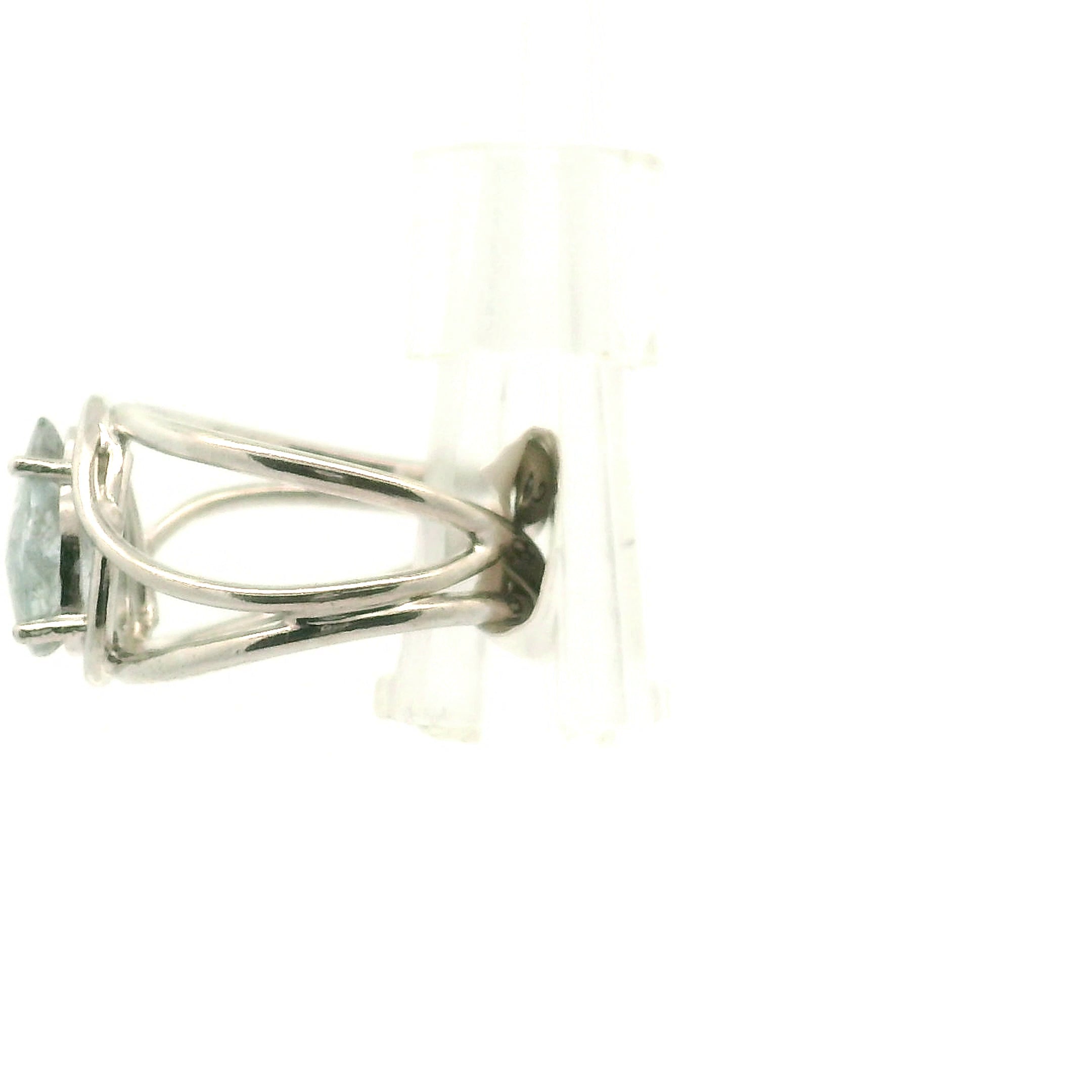Aquamarine & Copper Adjustable Finger Bracelet .925 Silver for Improved Communication and Peace