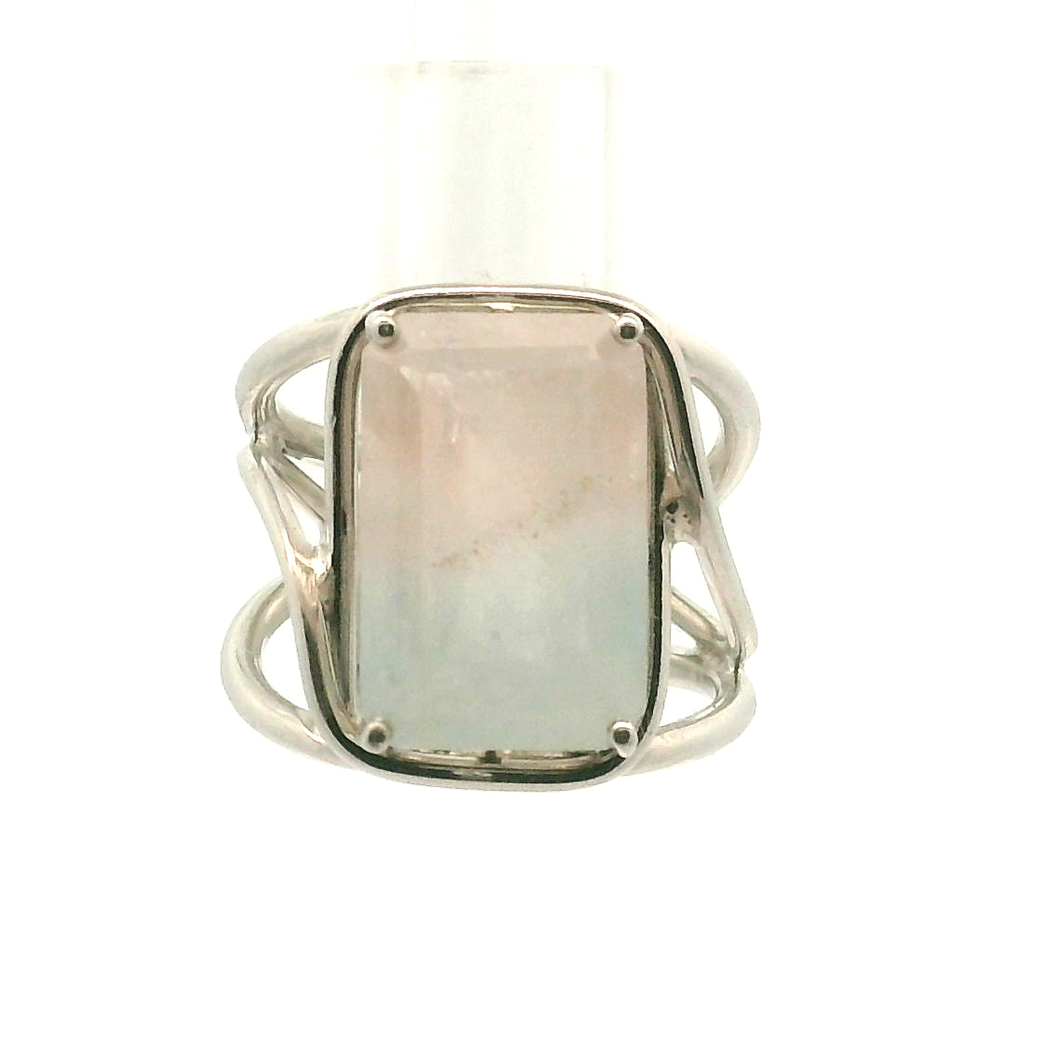 Morganite + Aquamarine Cuff Ring .925 Silver for Abundance of Joy and Love