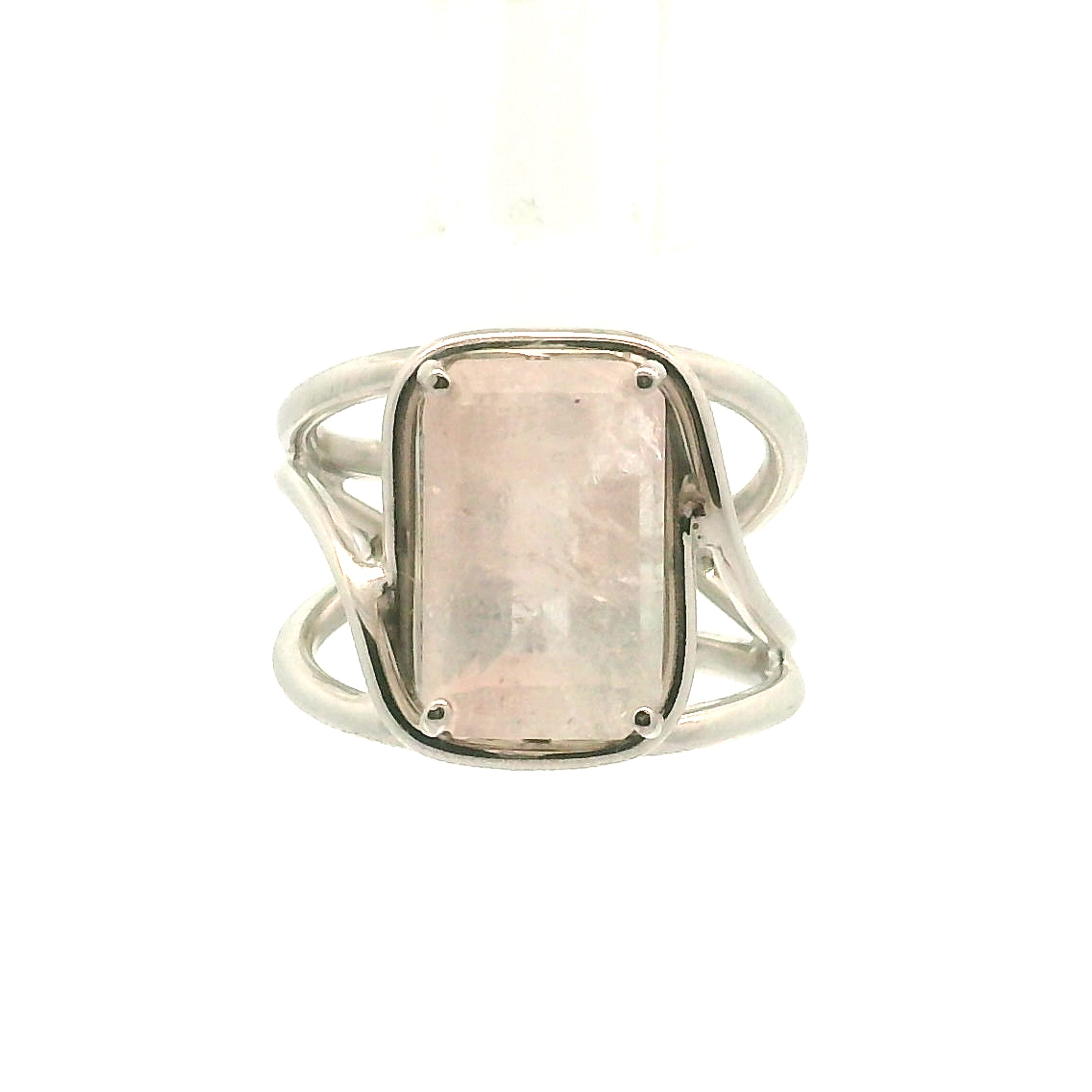 Morganite + Aquamarine Cuff Ring .925 Silver for Abundance of Joy and Love