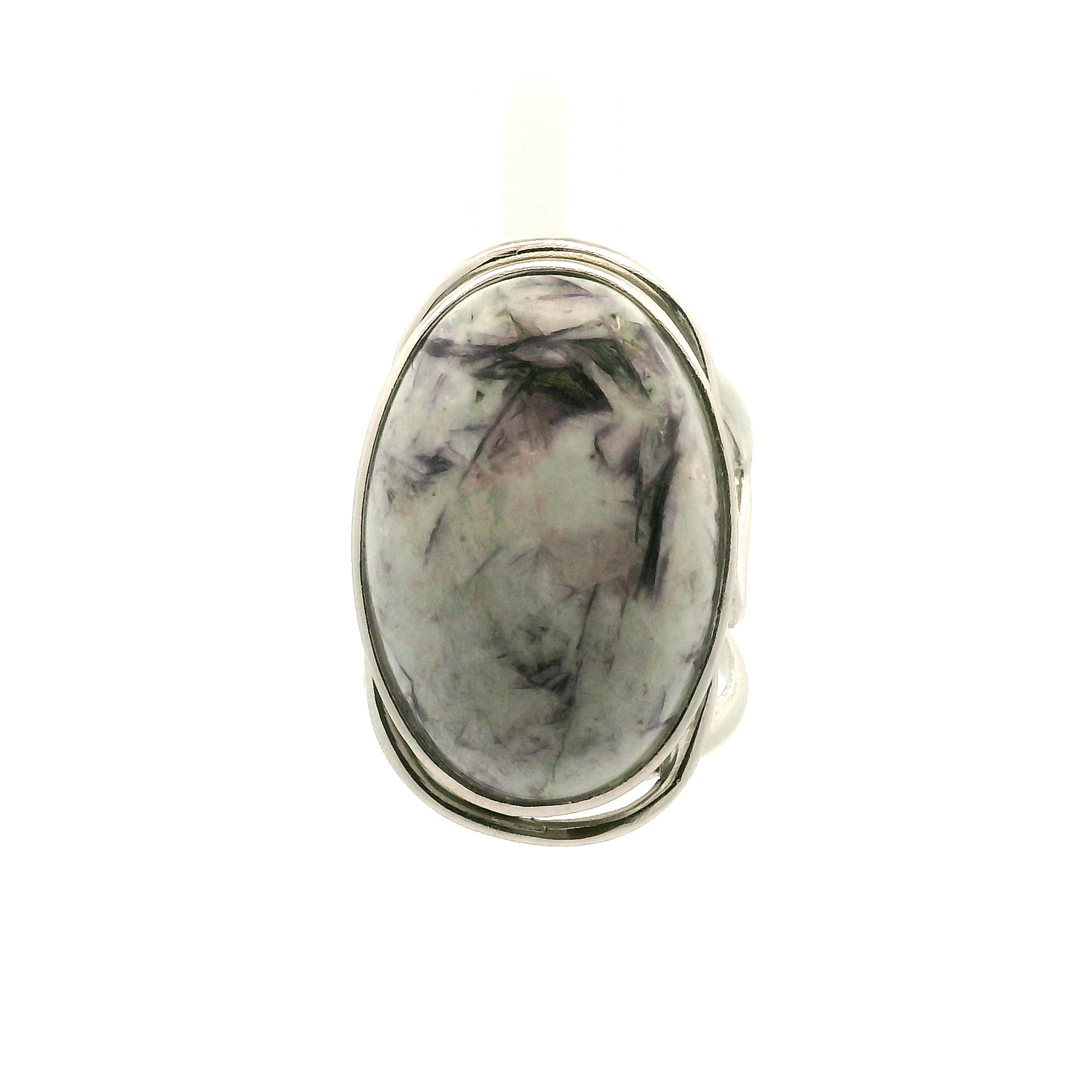 Lepidolite in Quartz Cuff Ring .925 Silver for Balancing the Emotional Body & Calming the Mind