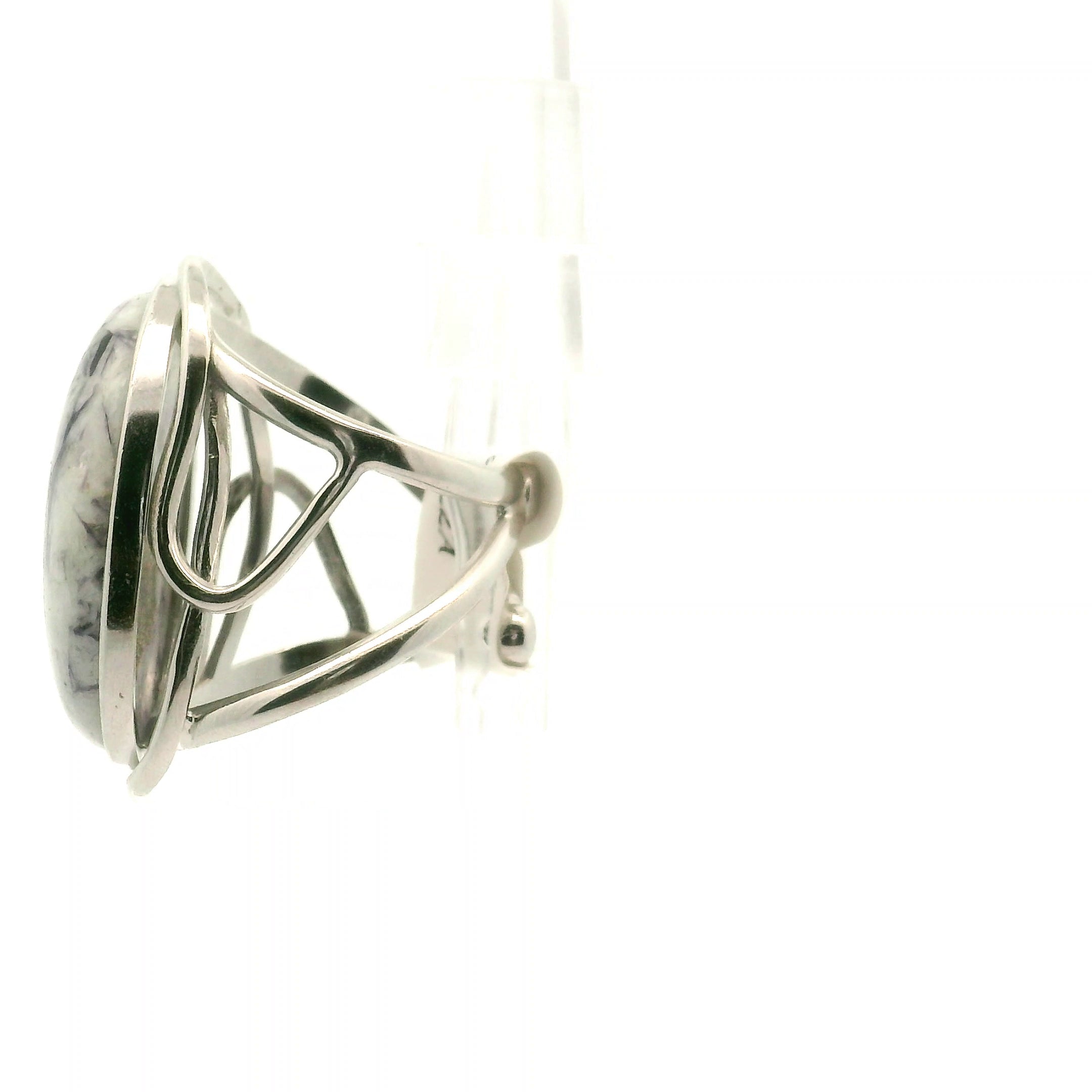 Lepidolite in Quartz Cuff Ring .925 Silver for Balancing the Emotional Body & Calming the Mind