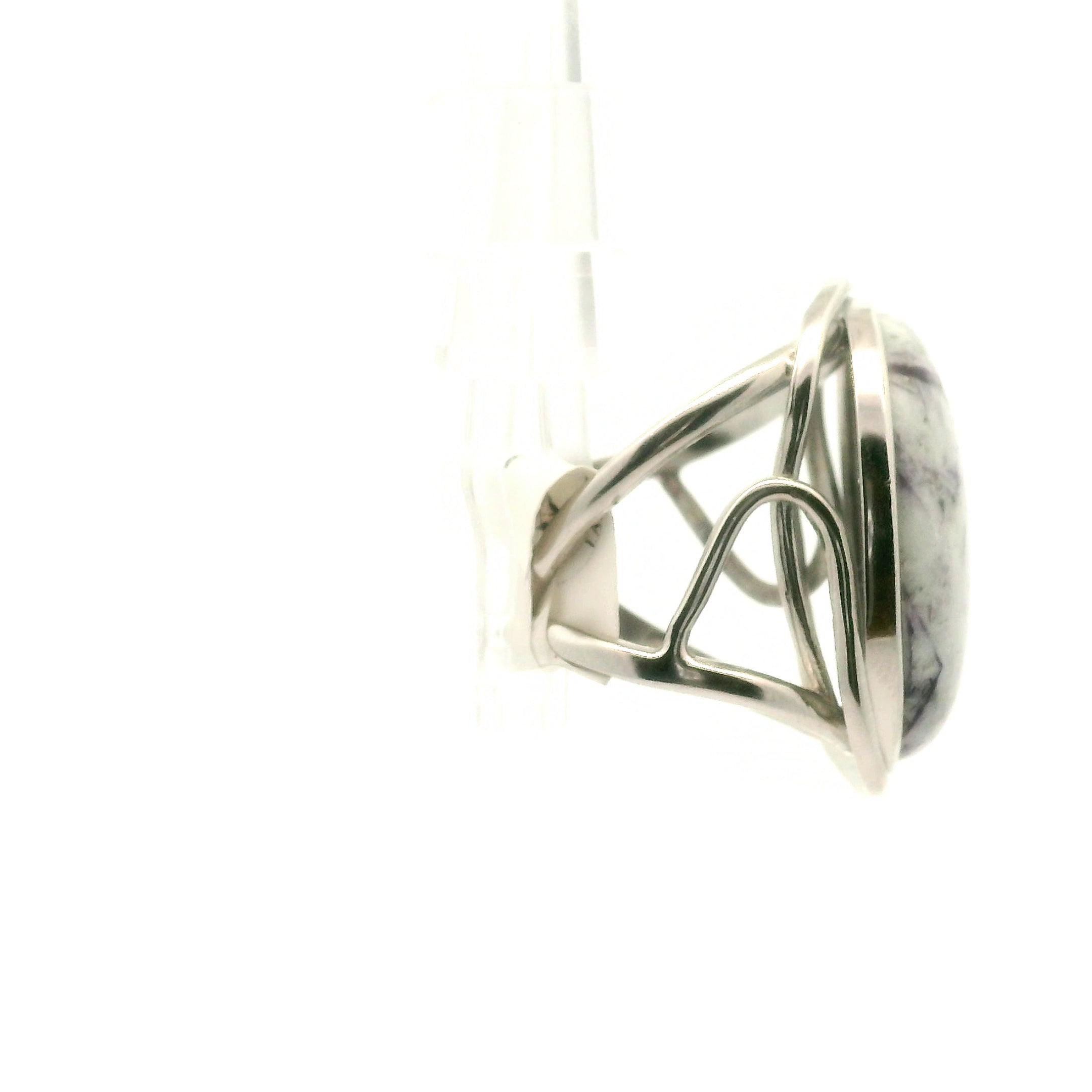 Lepidolite in Quartz Cuff Ring .925 Silver for Balancing the Emotional Body & Calming the Mind