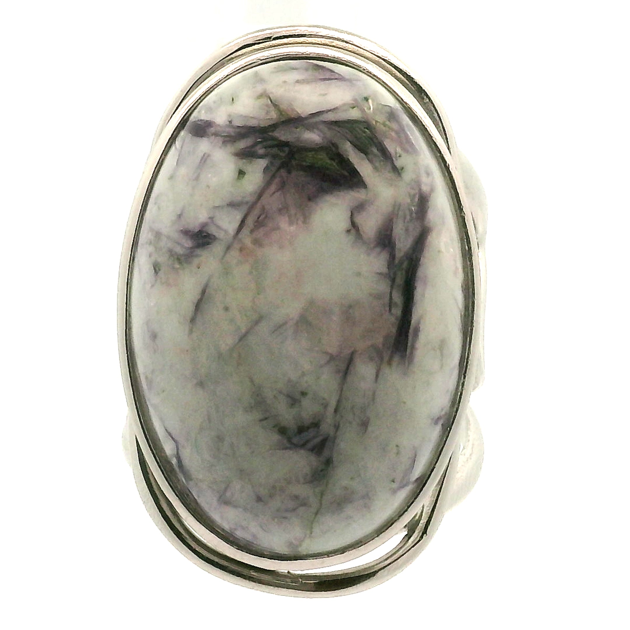Lepidolite in Quartz Cuff Ring .925 Silver for Balancing the Emotional Body & Calming the Mind