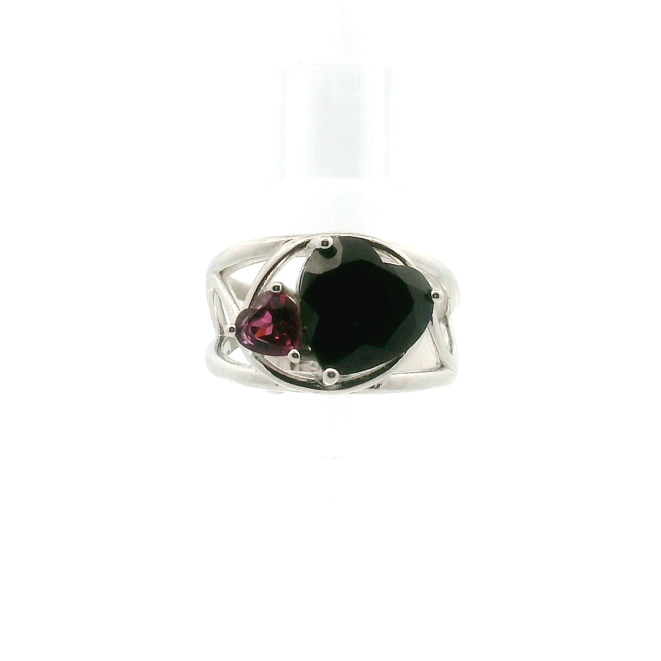 Spinel + Rhodolite Garnet Heart Cuff Ring .925 Silver for Health and Strength