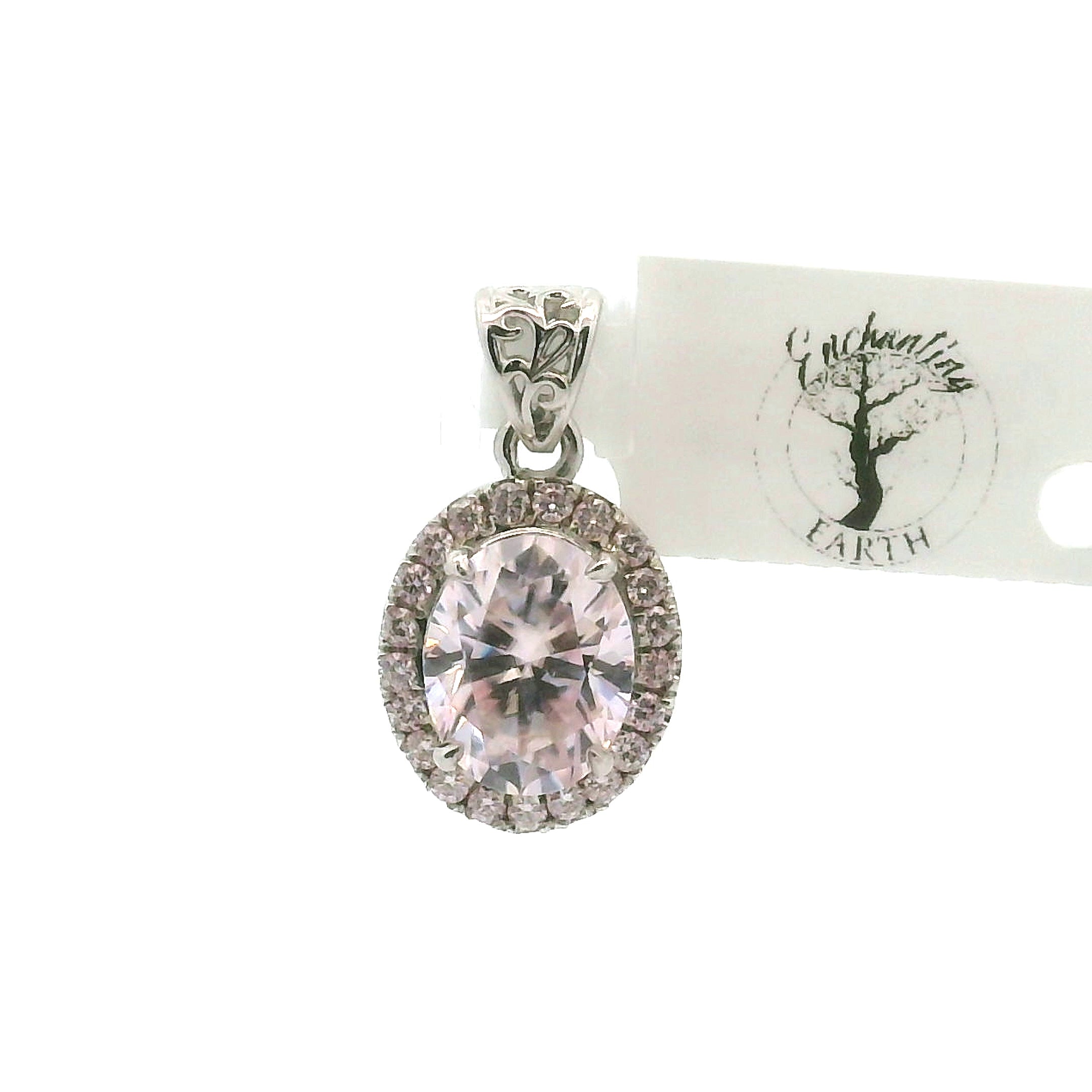 Pink Moissanite Pave Covering Oval Pendant, Adjustable Ring .925 Silver for Enlightenment, Inner Peace & Spiritual Transformation