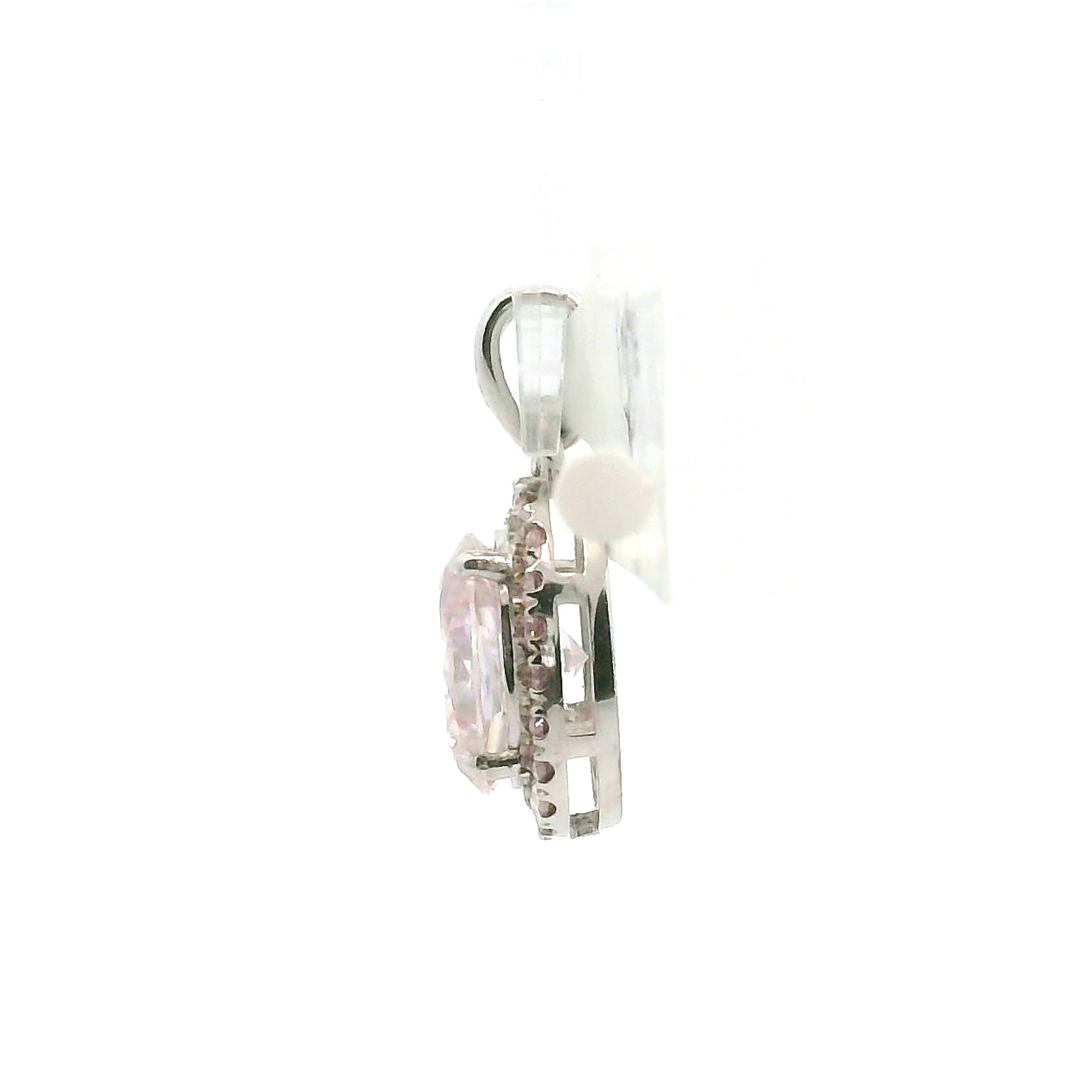 Pink Moissanite Pave Covering Oval Pendant, Adjustable Ring .925 Silver for Enlightenment, Inner Peace & Spiritual Transformation