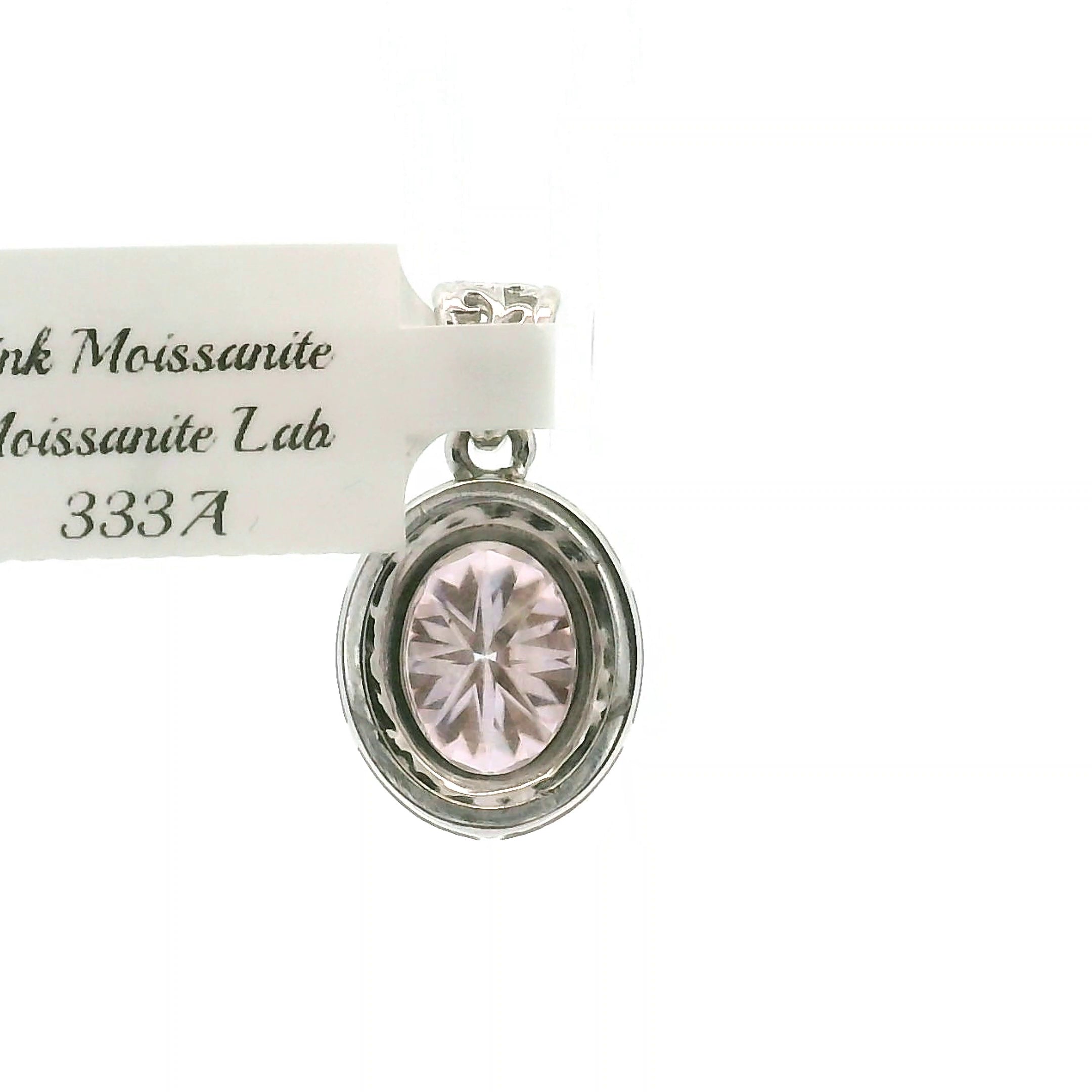 Pink Moissanite Pave Covering Oval Pendant, Adjustable Ring .925 Silver for Enlightenment, Inner Peace & Spiritual Transformation