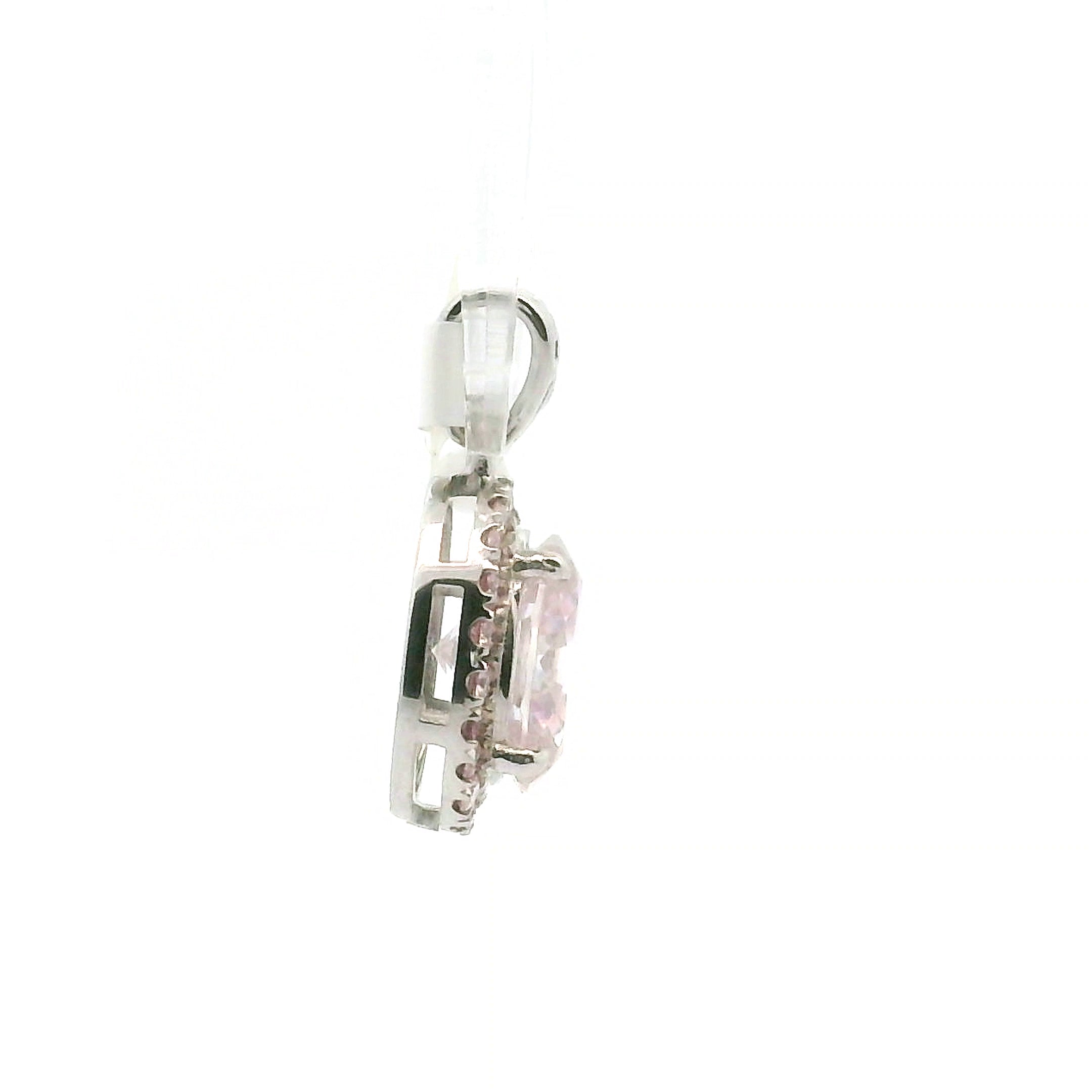 Pink Moissanite Pave Covering Oval Pendant, Adjustable Ring .925 Silver for Enlightenment, Inner Peace & Spiritual Transformation