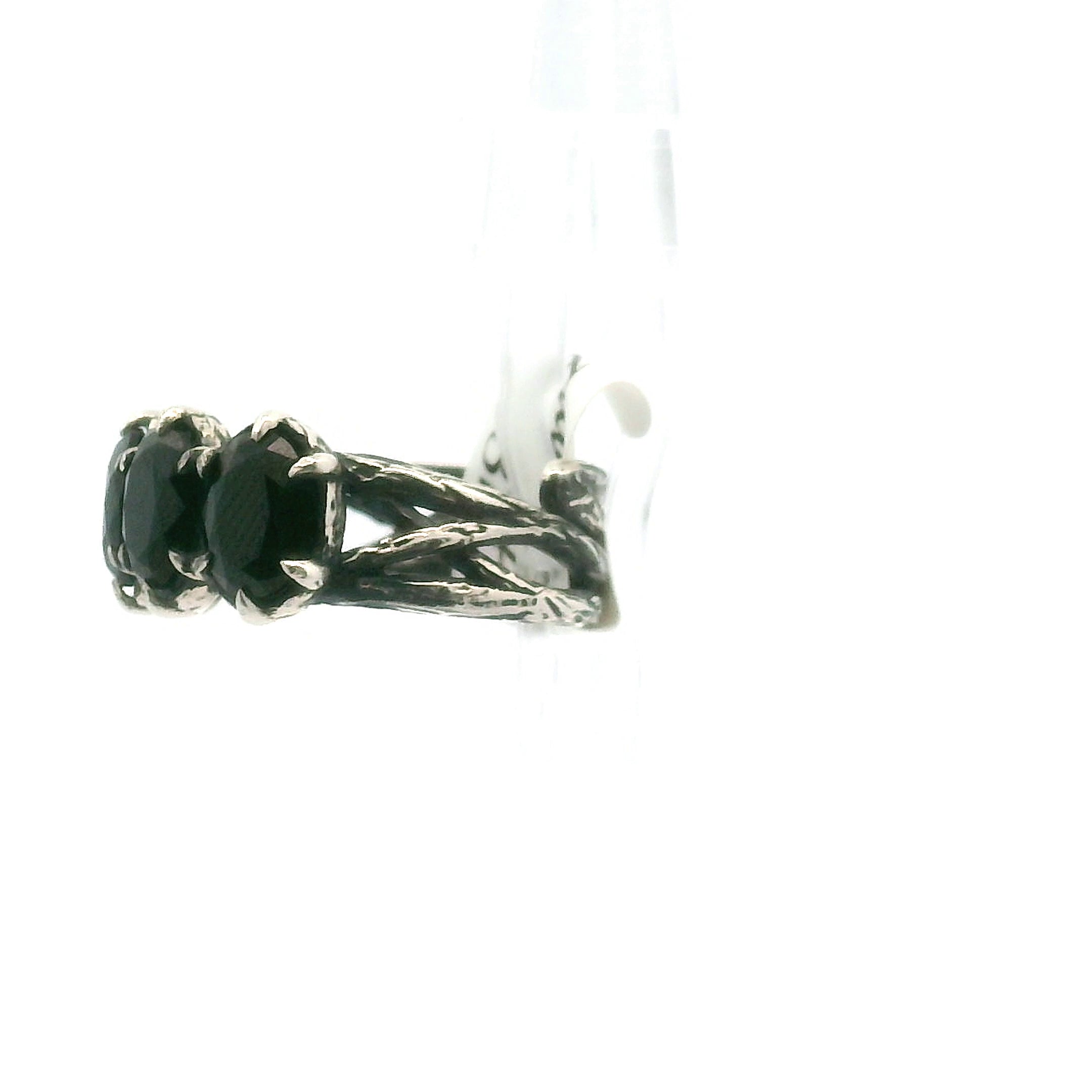 Black Spinel Bad Witch Oval Stacker Cuff Ring .925 Silver for Restoration and Empowerment