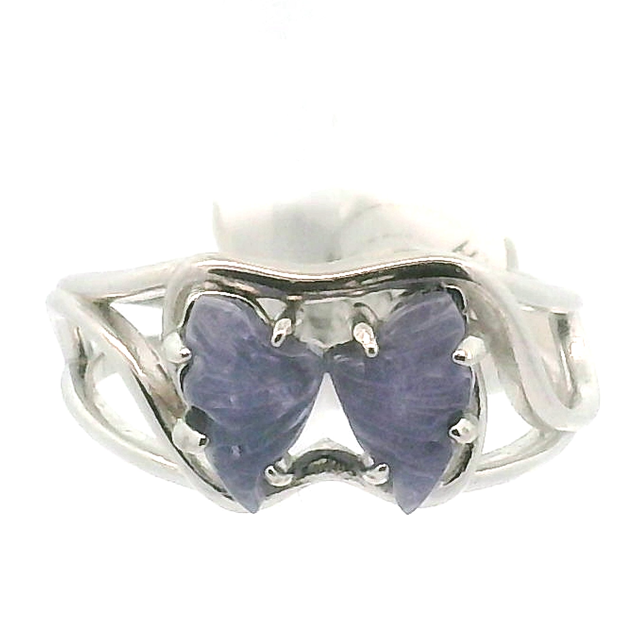 Tanzanite Butterfly Adjustable Cuff Ring .925 Silver for Spiritual Evolution and Elevating Consciousness