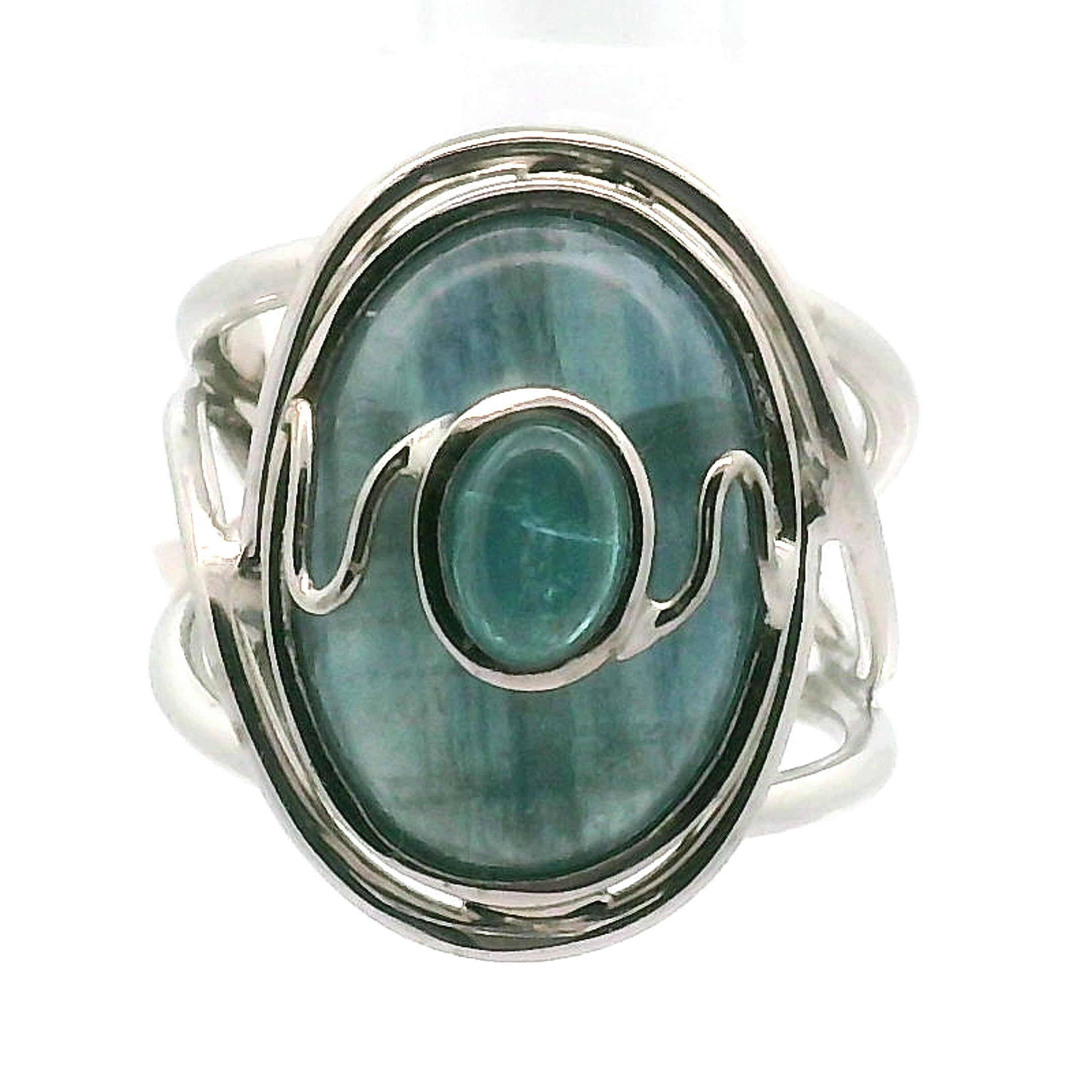 Blue Kyanite + Blue Apatite Cuff Ring .925 Silver for Support on a New Beginning