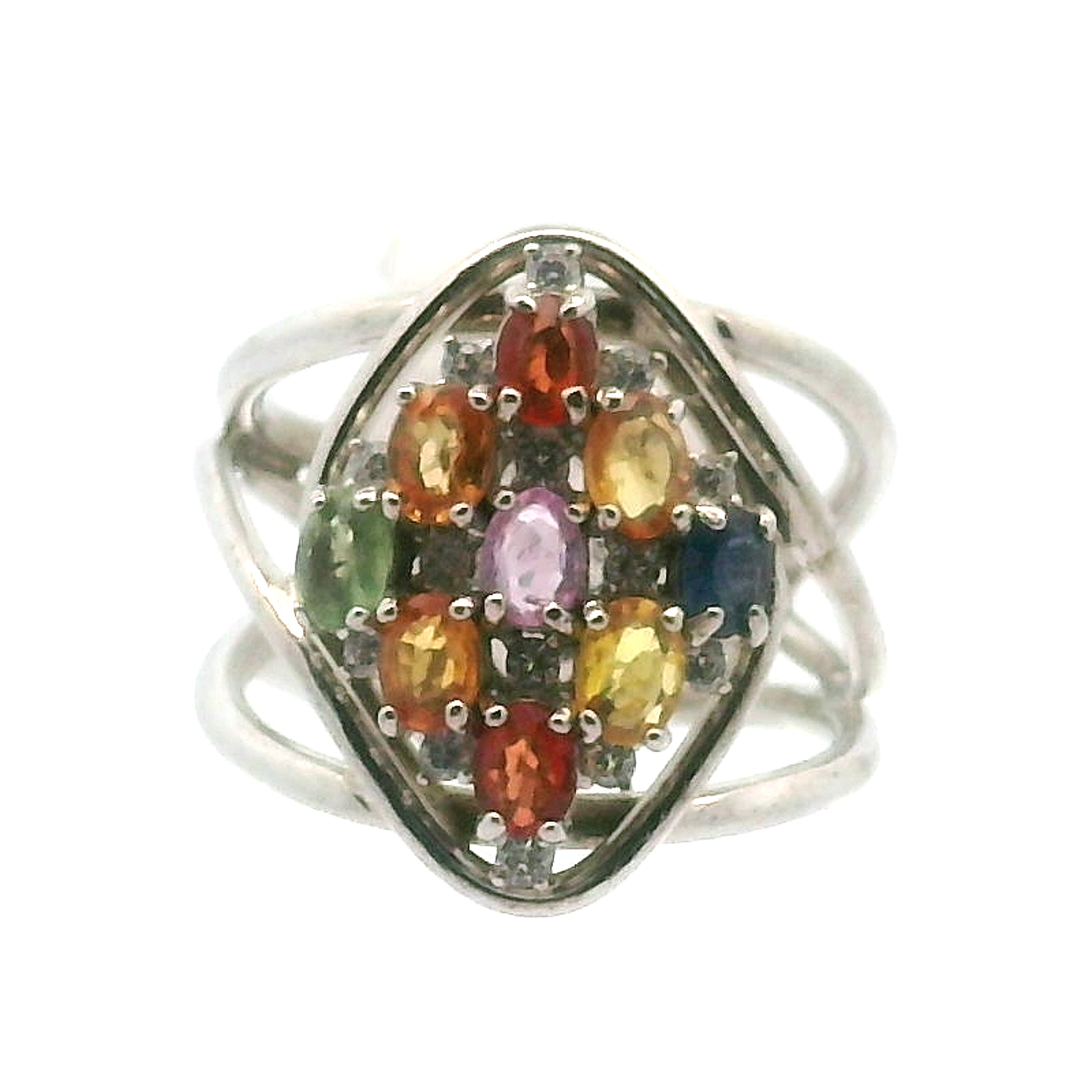 9 Stone Crystal Chandelier Cuff Ring .925 Silver for Healing, Intention Setting and Manifesting your Desires