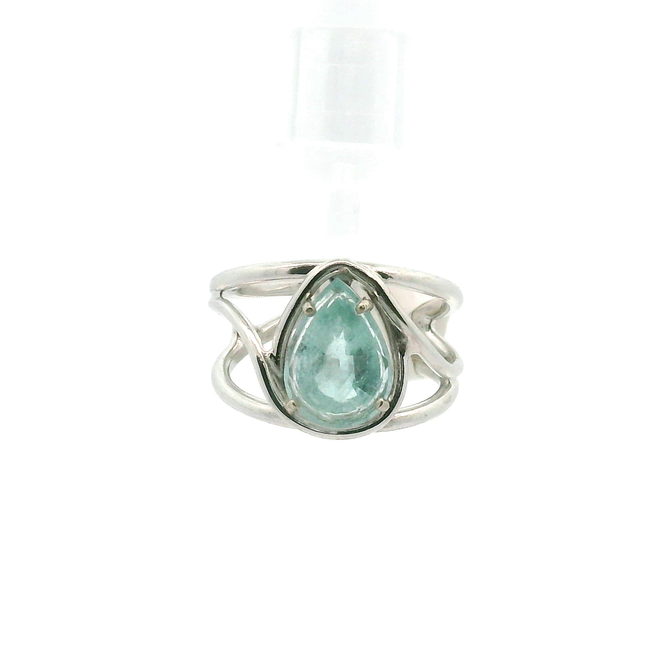 Paraiba Tourmaline Teardrop Cuff Ring .925 Silver for Spiritual Awareness