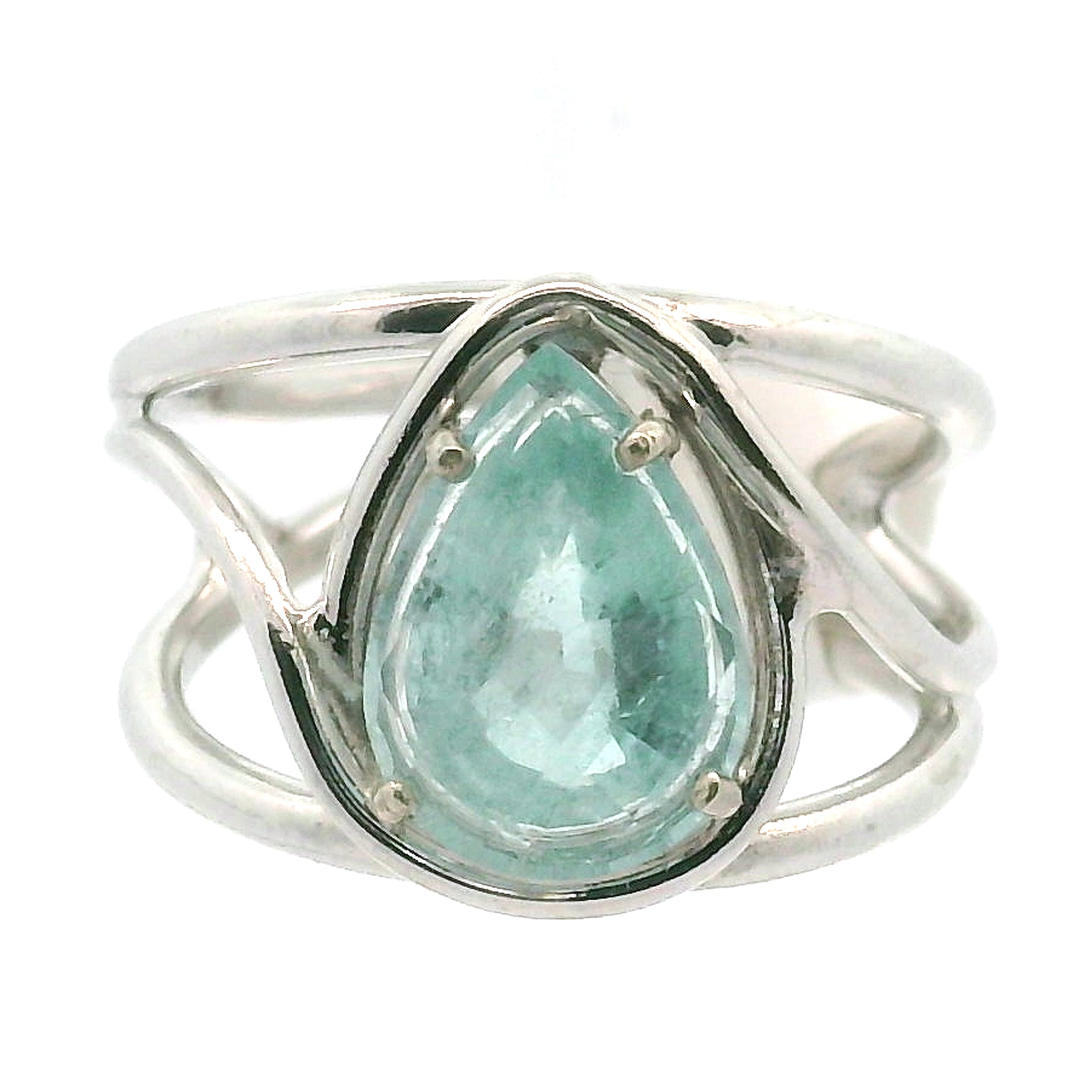 Paraiba Tourmaline Teardrop Cuff Ring .925 Silver for Spiritual Awareness