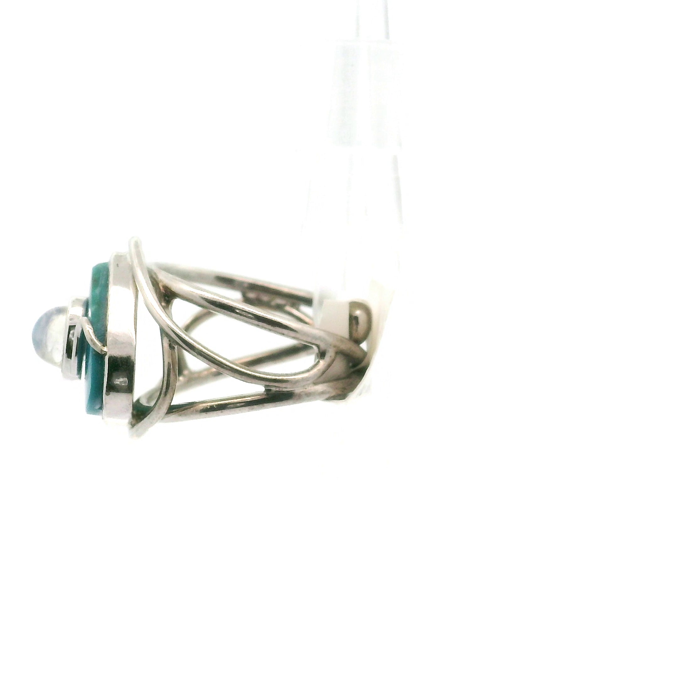 Blue Opal With Moonstone Cuff Ring .925 Silver for Encouraging Surrender to the Divine Will