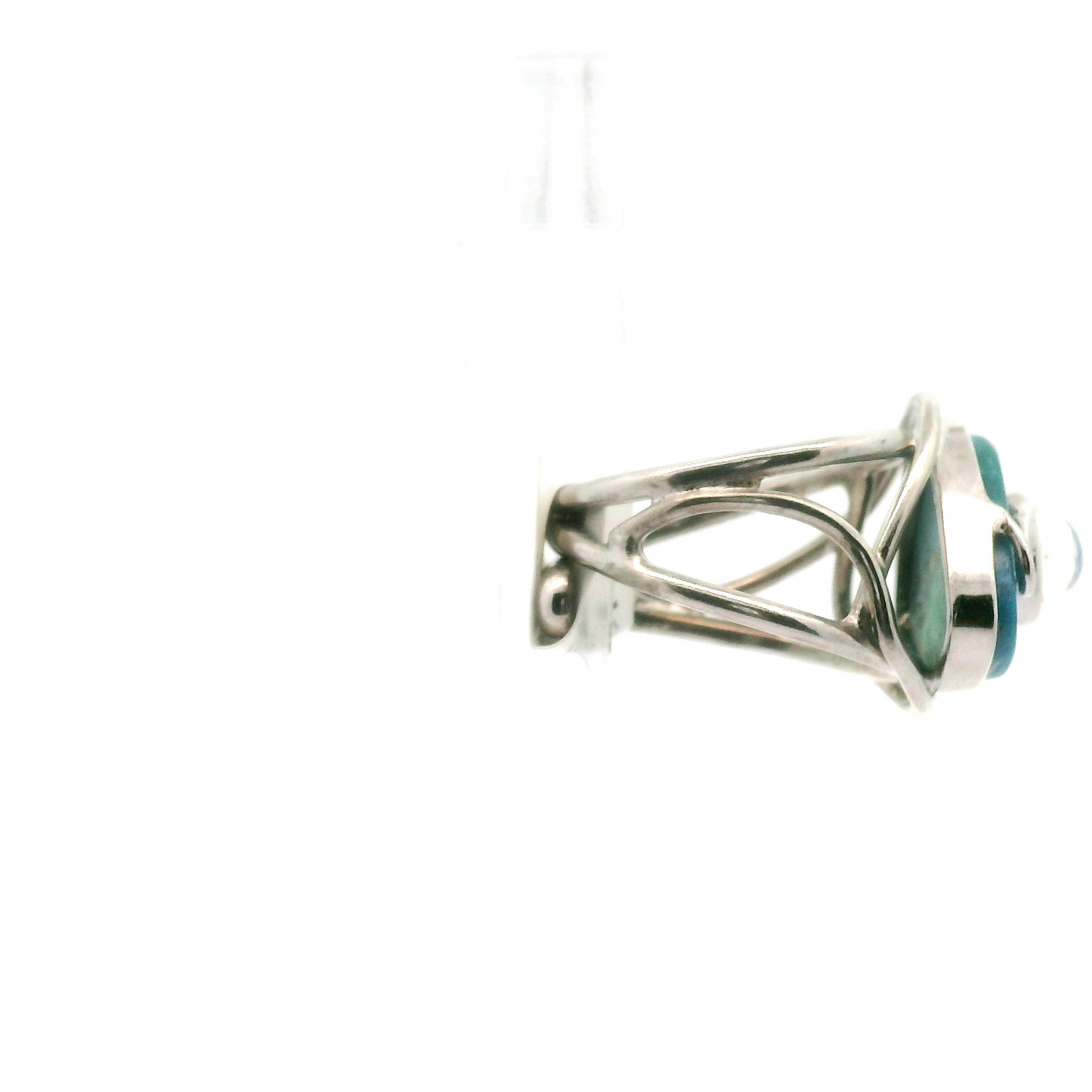 Blue Opal With Moonstone Cuff Ring .925 Silver for Encouraging Surrender to the Divine Will