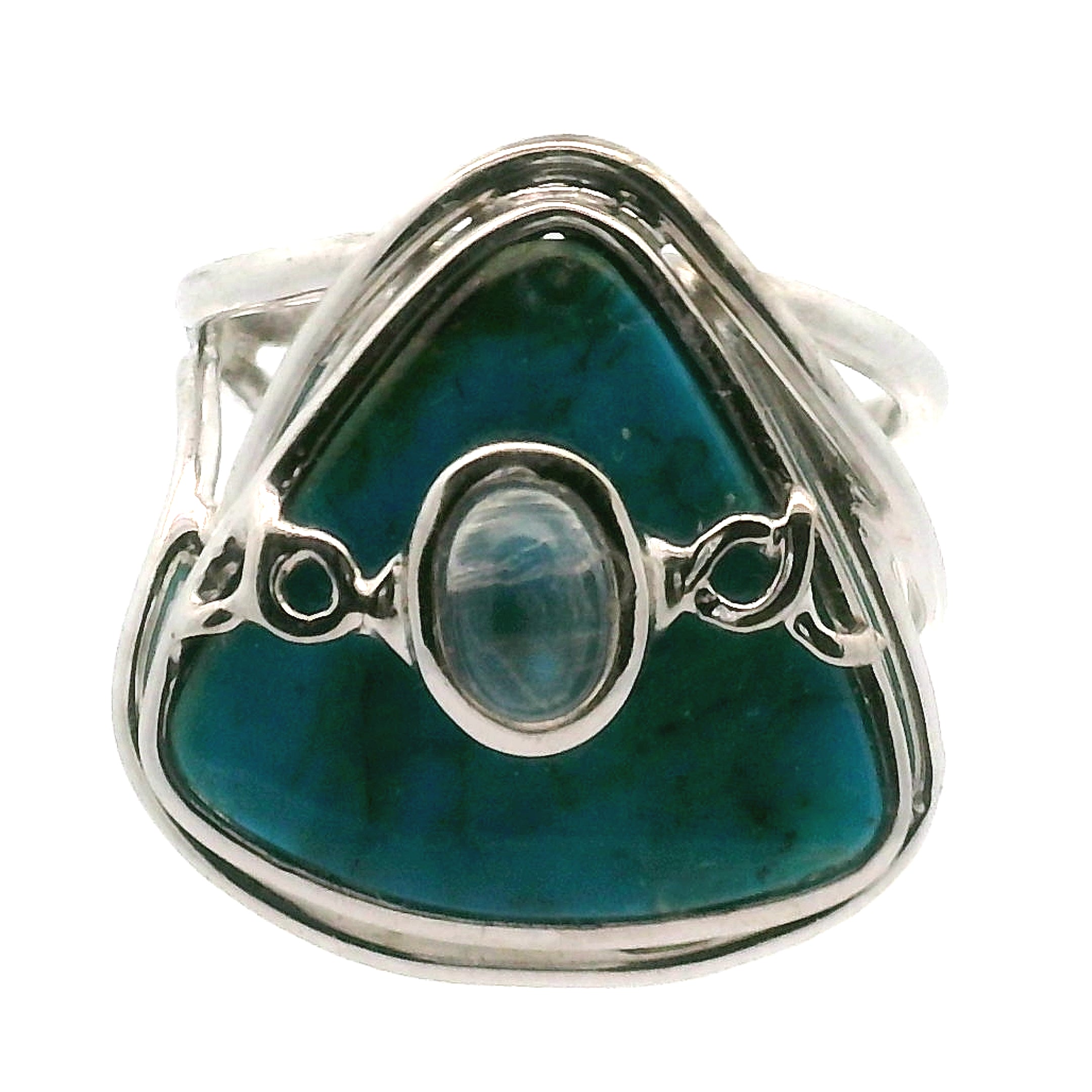 Blue Opal With Moonstone Cuff Ring .925 Silver for Encouraging Surrender to the Divine Will