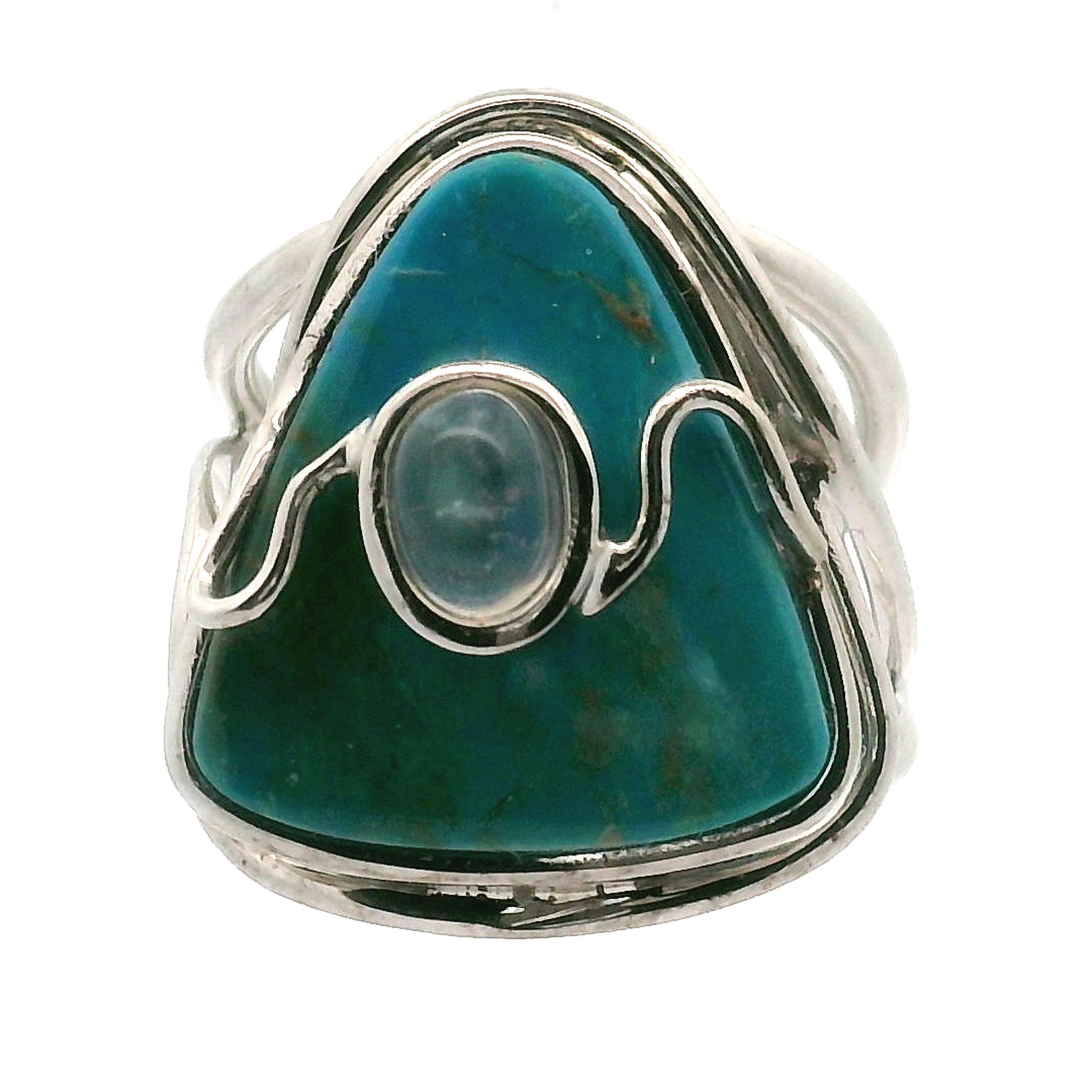 Blue Opal With Moonstone Cuff Ring .925 Silver for Encouraging Surrender to the Divine Will