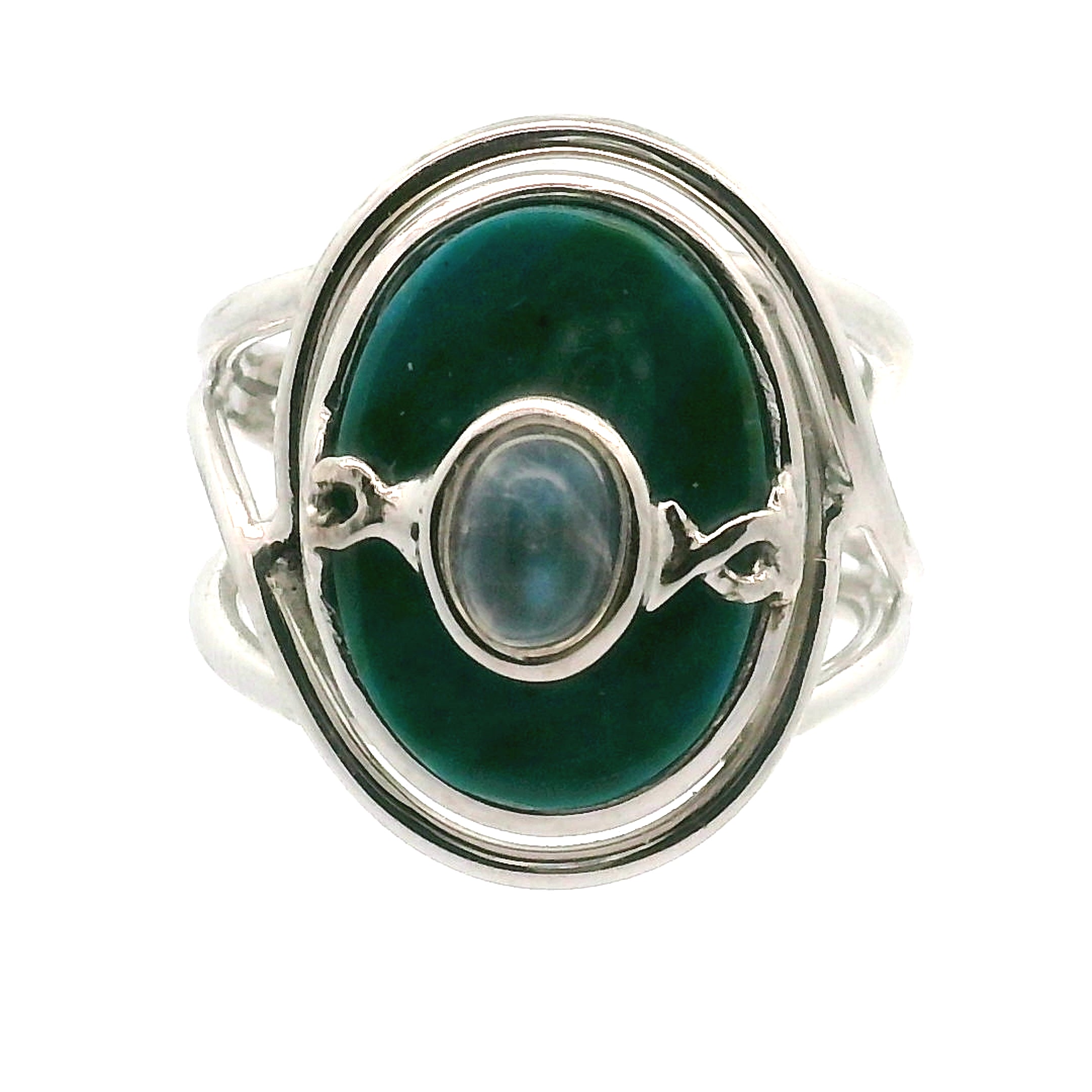 Blue Opal With Moonstone Cuff Ring .925 Silver for Encouraging Surrender to the Divine Will