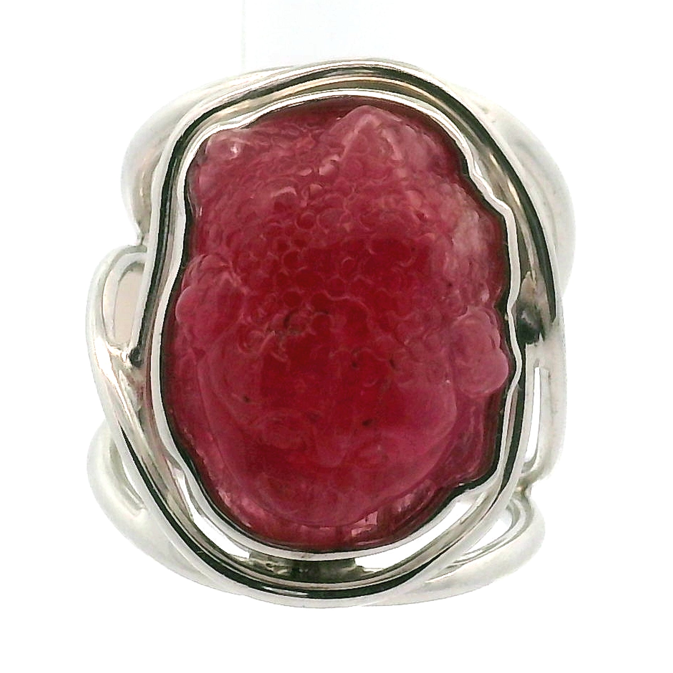 Rhodonite Money Toad Cuff Ring Adjustable Ring .925 Sterling Silver for Attracting Love, Harmonizing Relationships and Knowing your Worth