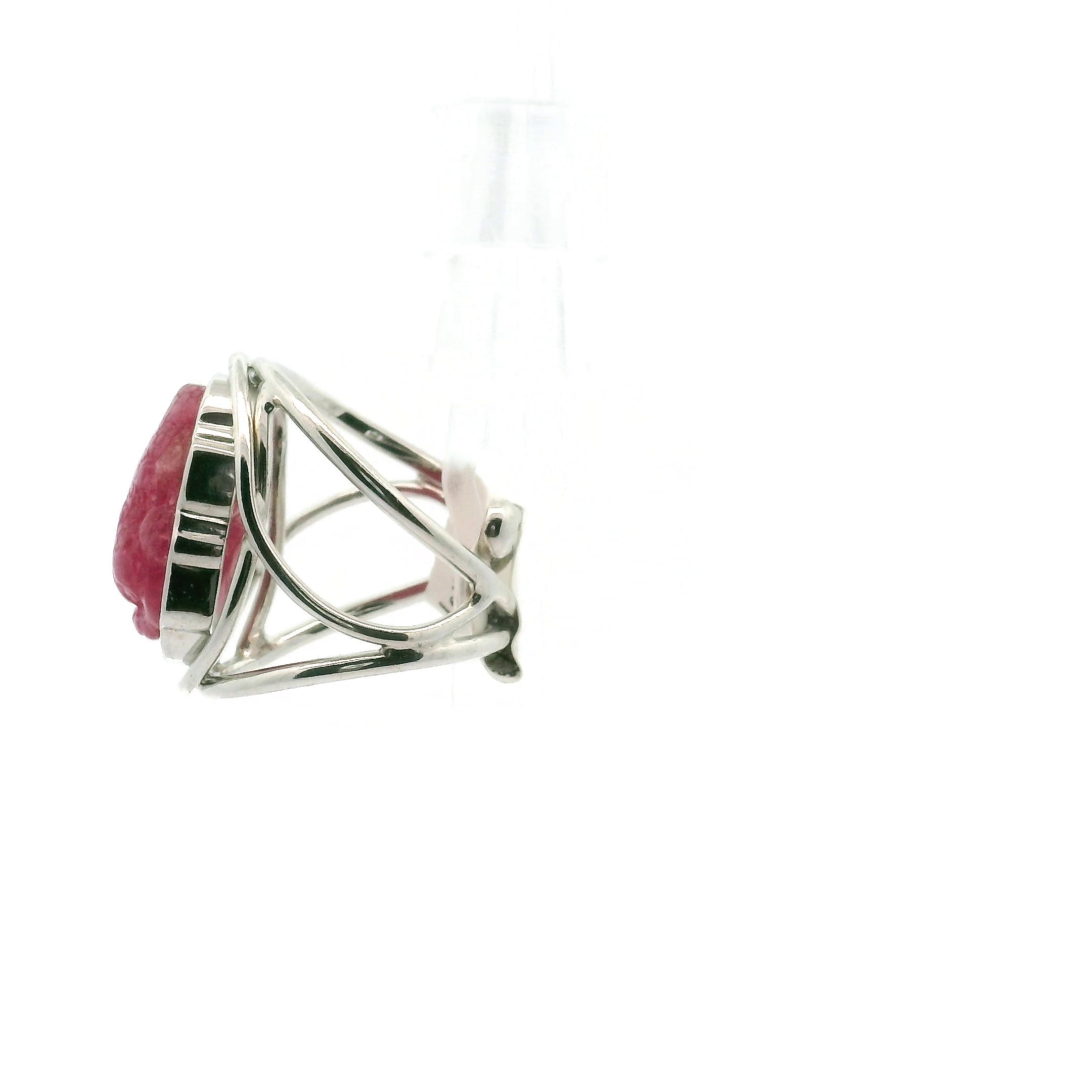 Rhodonite Money Toad Cuff Ring Adjustable Ring .925 Sterling Silver for Attracting Love, Harmonizing Relationships and Knowing your Worth