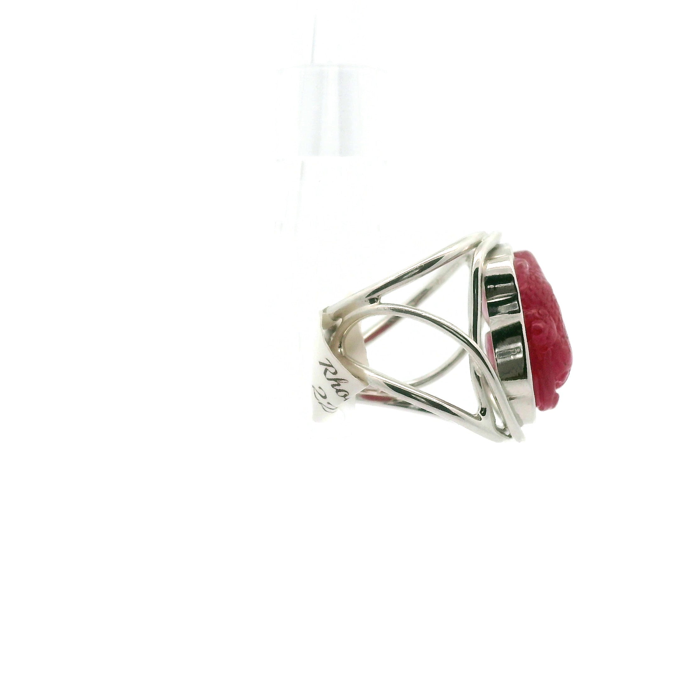 Rhodonite Money Toad Cuff Ring Adjustable Ring .925 Sterling Silver for Attracting Love, Harmonizing Relationships and Knowing your Worth