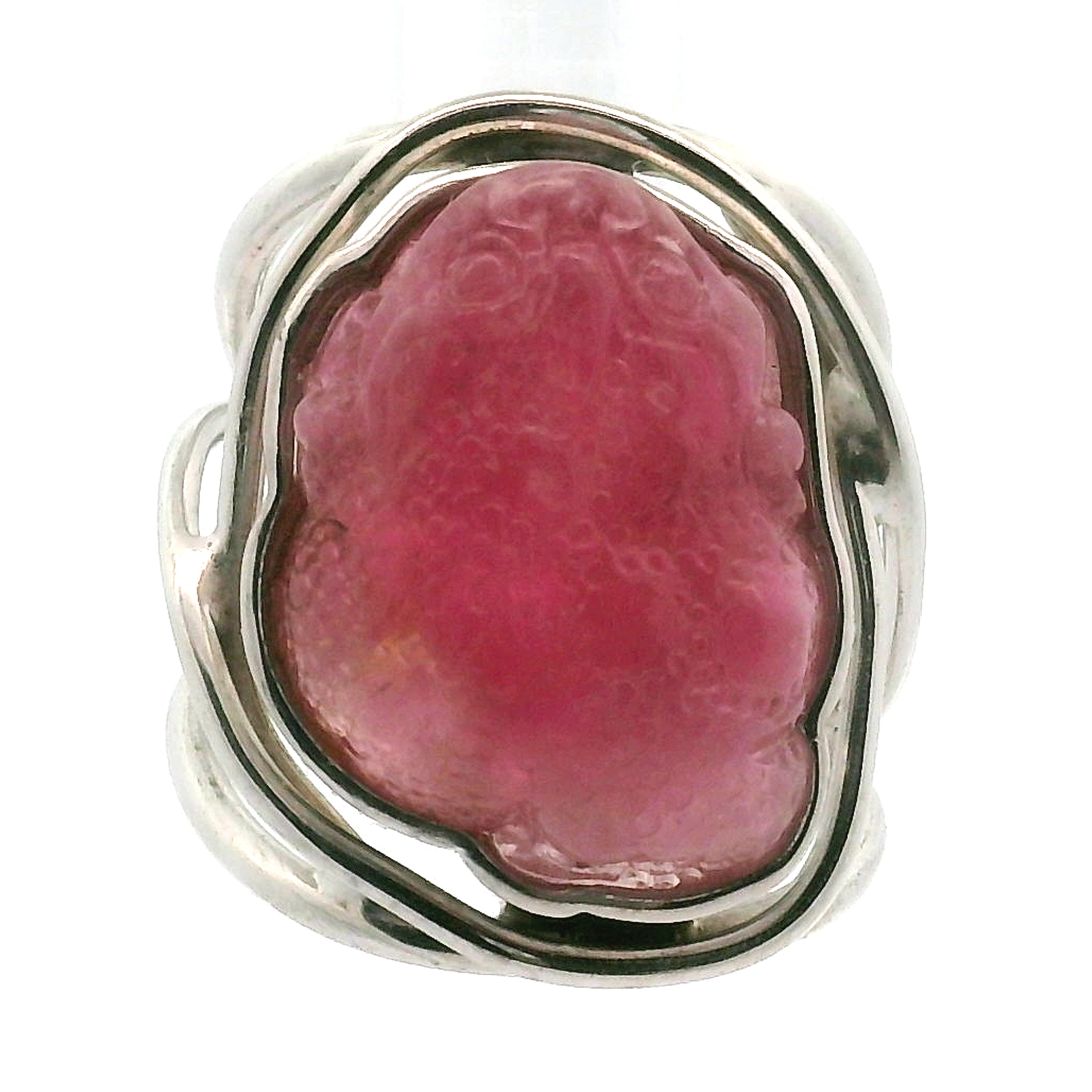 Rhodonite Money Toad Cuff Ring Adjustable Ring .925 Sterling Silver for Attracting Love, Harmonizing Relationships and Knowing your Worth