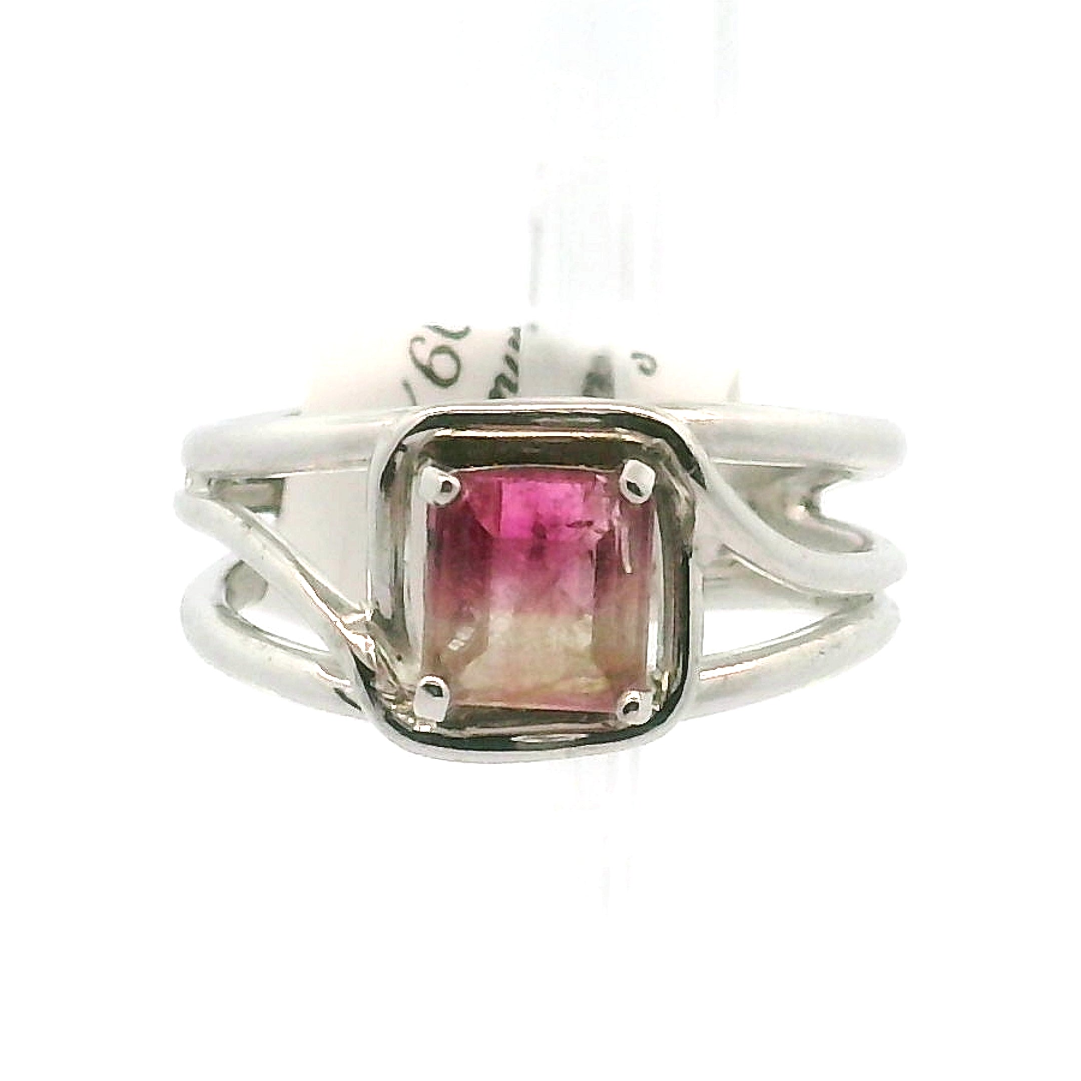 Sunset Tourmaline Cuff Ring .925 Silver for Awareness, Communication and Meditation