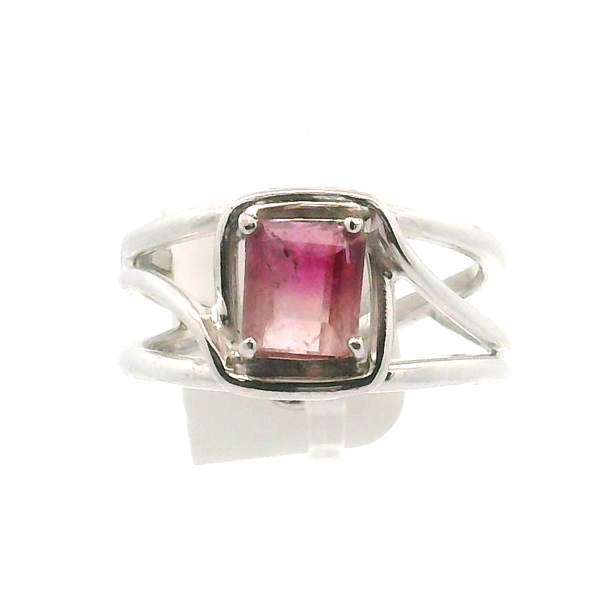 Sunset Tourmaline Cuff Ring .925 Silver for Awareness, Communication and Meditation