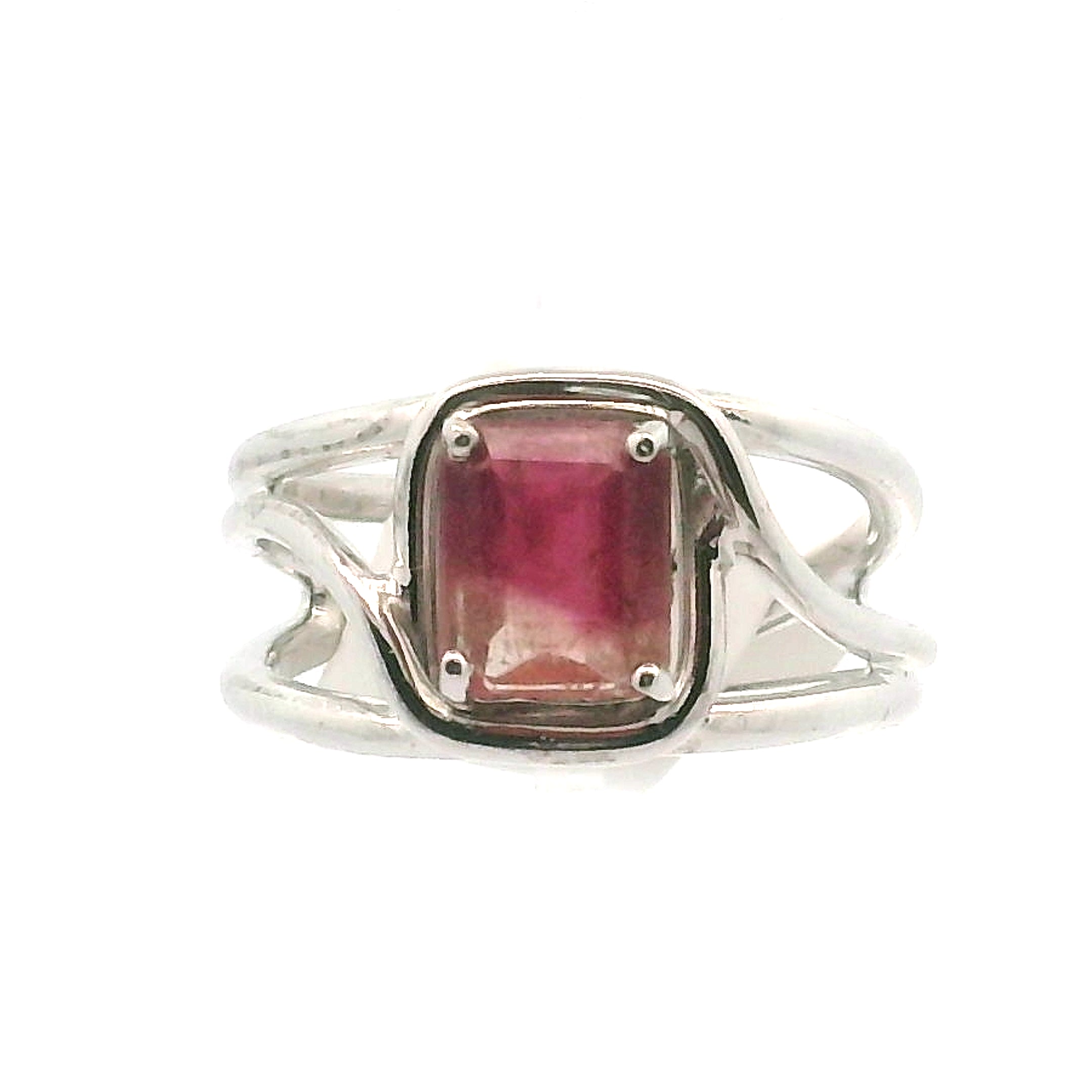 Sunset Tourmaline Cuff Ring .925 Silver for Awareness, Communication and Meditation