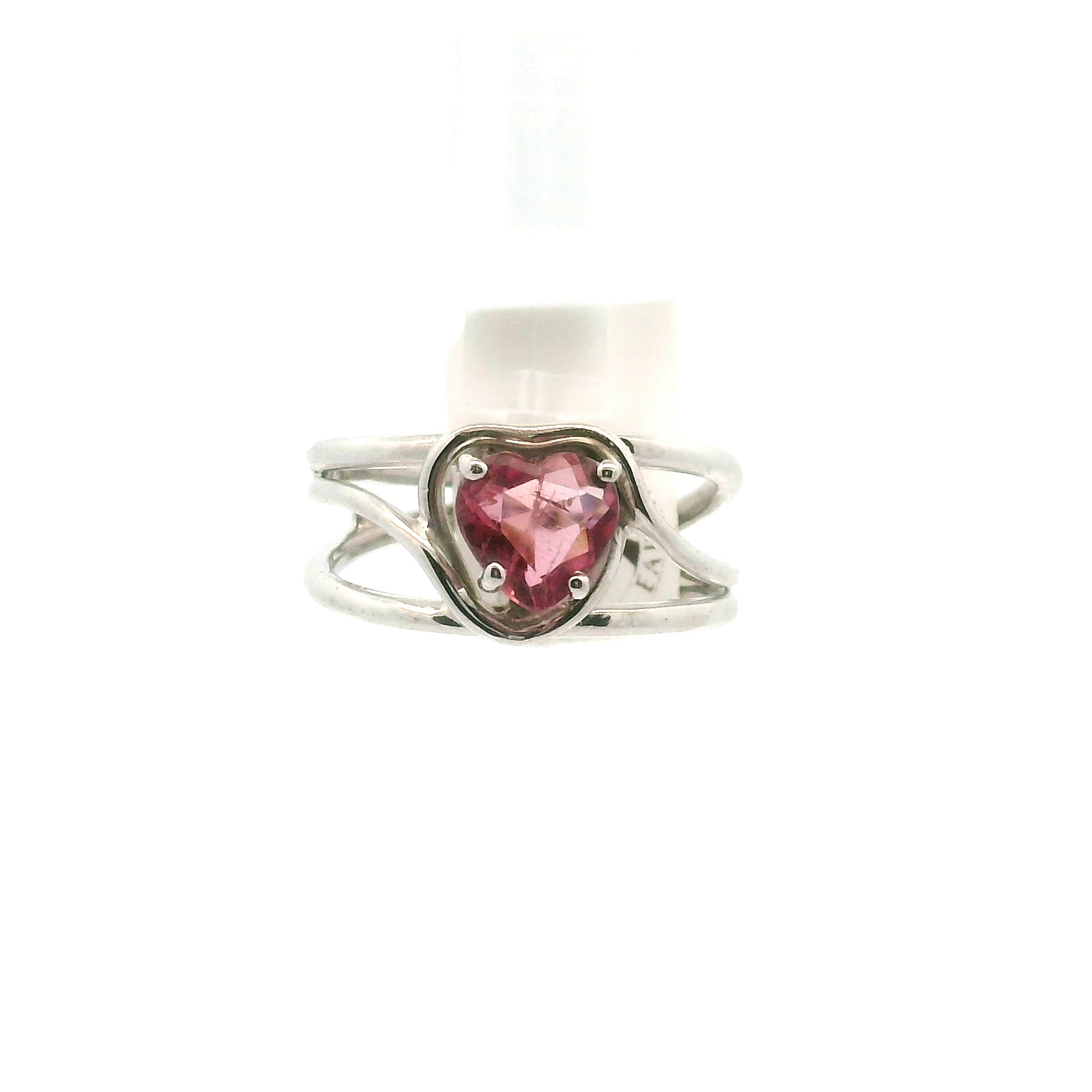 Pink Tourmaline Heart Midi Cuff Ring .925 Silver for Joy, Kindness and Love