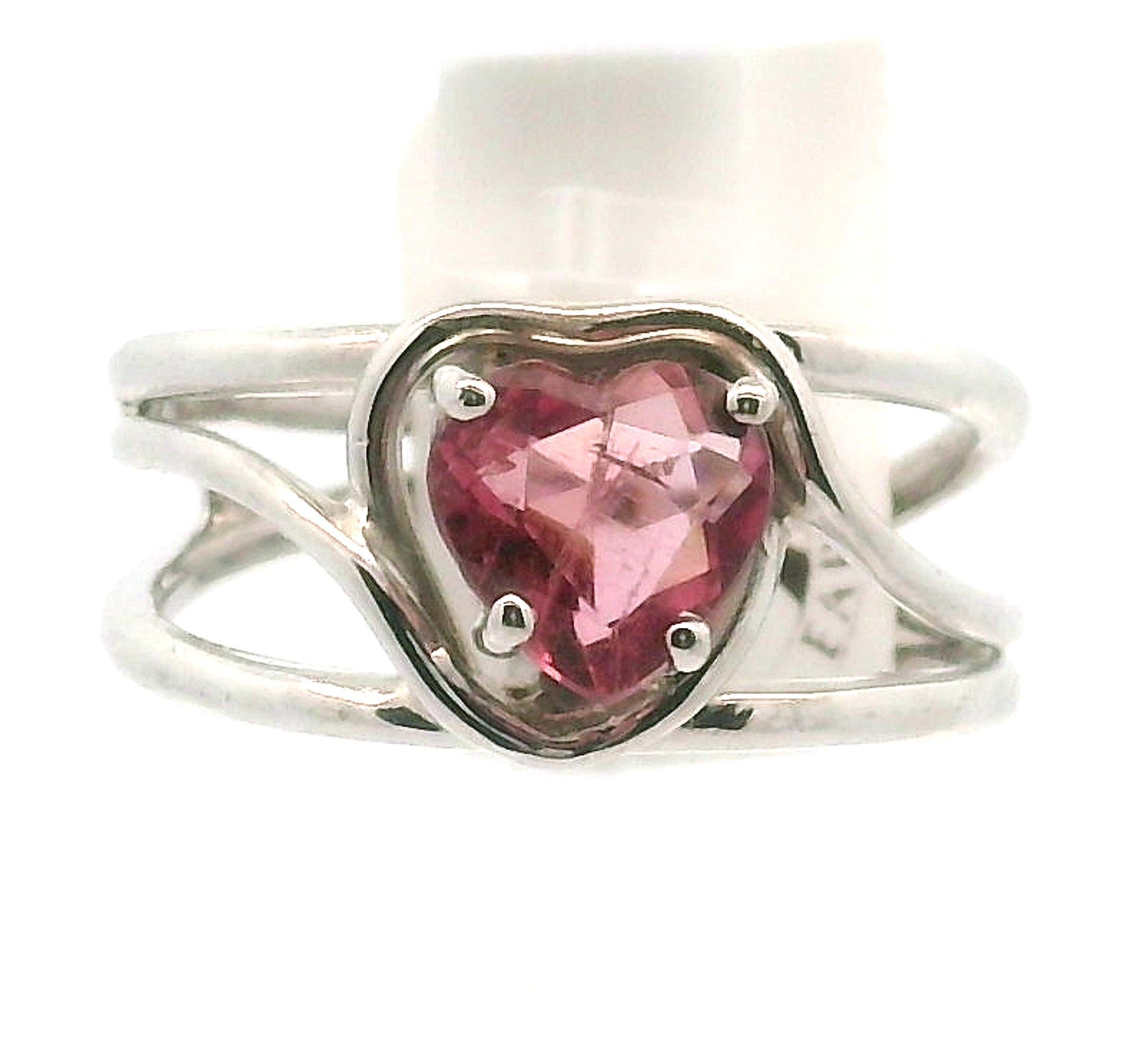Pink Tourmaline Heart Midi Cuff Ring .925 Silver for Joy, Kindness and Love