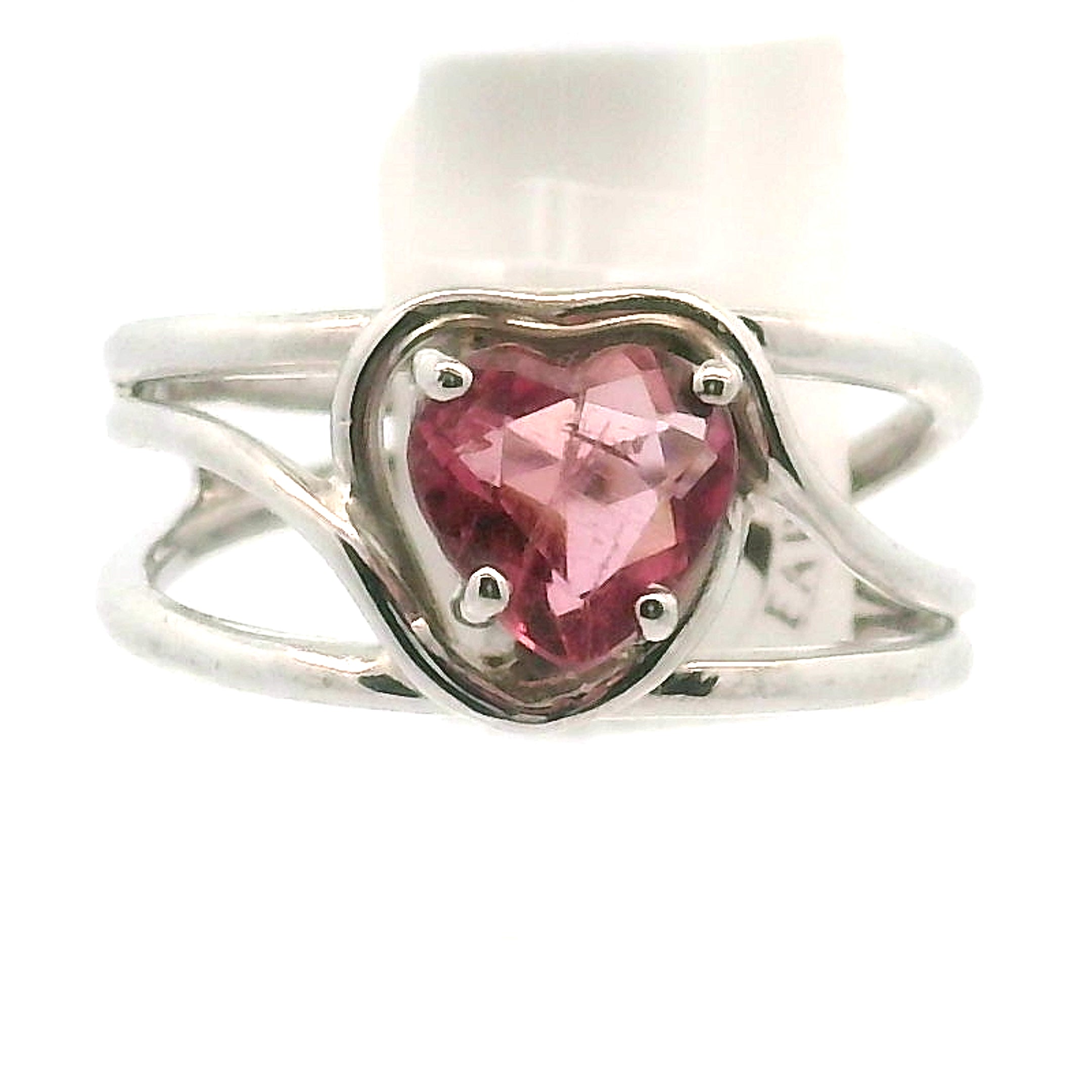 Pink Tourmaline Heart Midi Cuff Ring .925 Silver for Joy, Kindness and Love