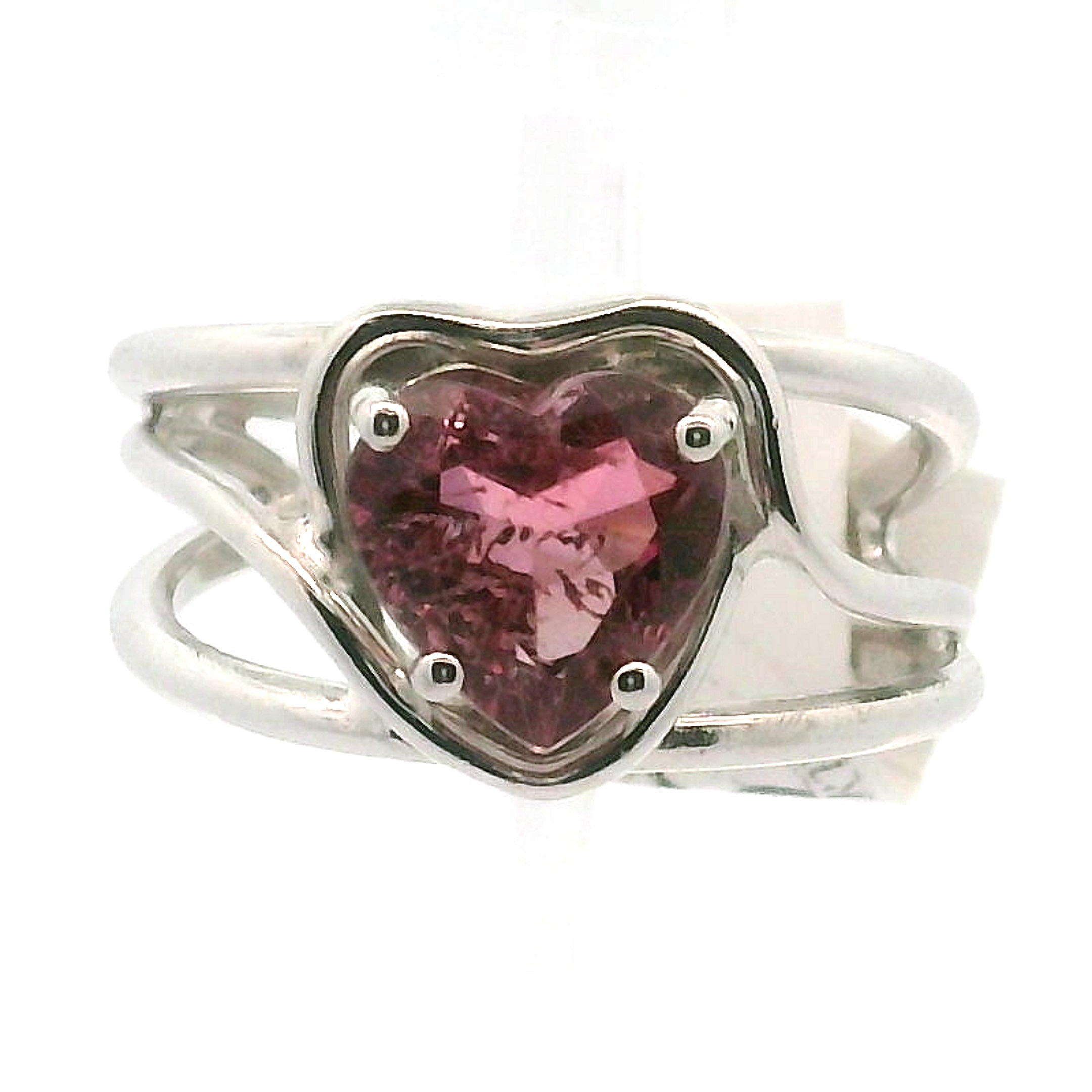 Pink Tourmaline Heart Midi Cuff Ring .925 Silver for Joy, Kindness and Love