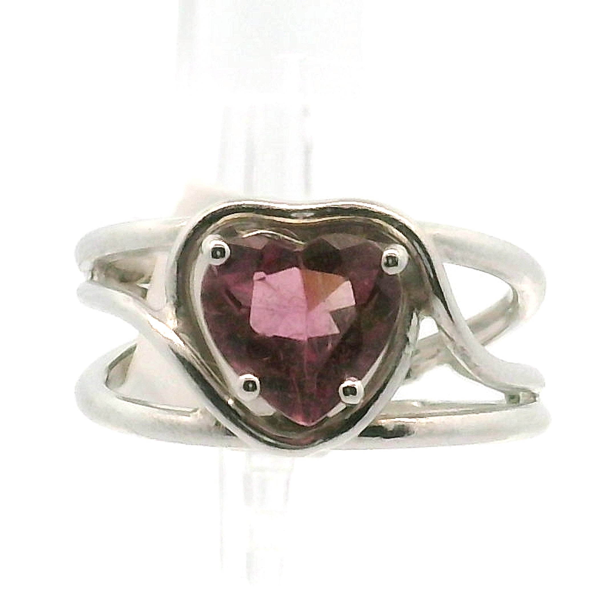 Pink Tourmaline Heart Midi Cuff Ring .925 Silver for Joy, Kindness and Love