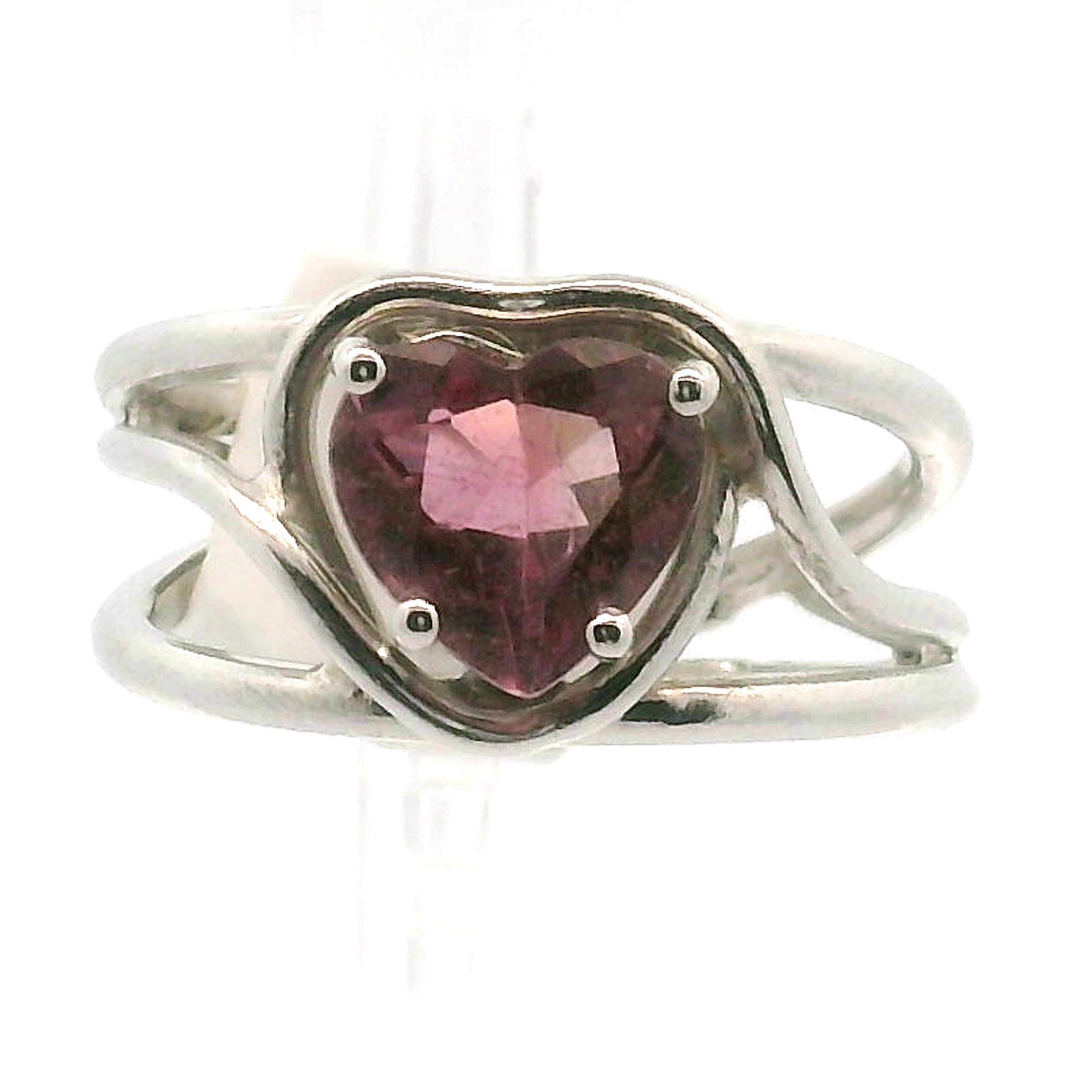 Pink Tourmaline Heart Midi Cuff Ring .925 Silver for Joy, Kindness and Love