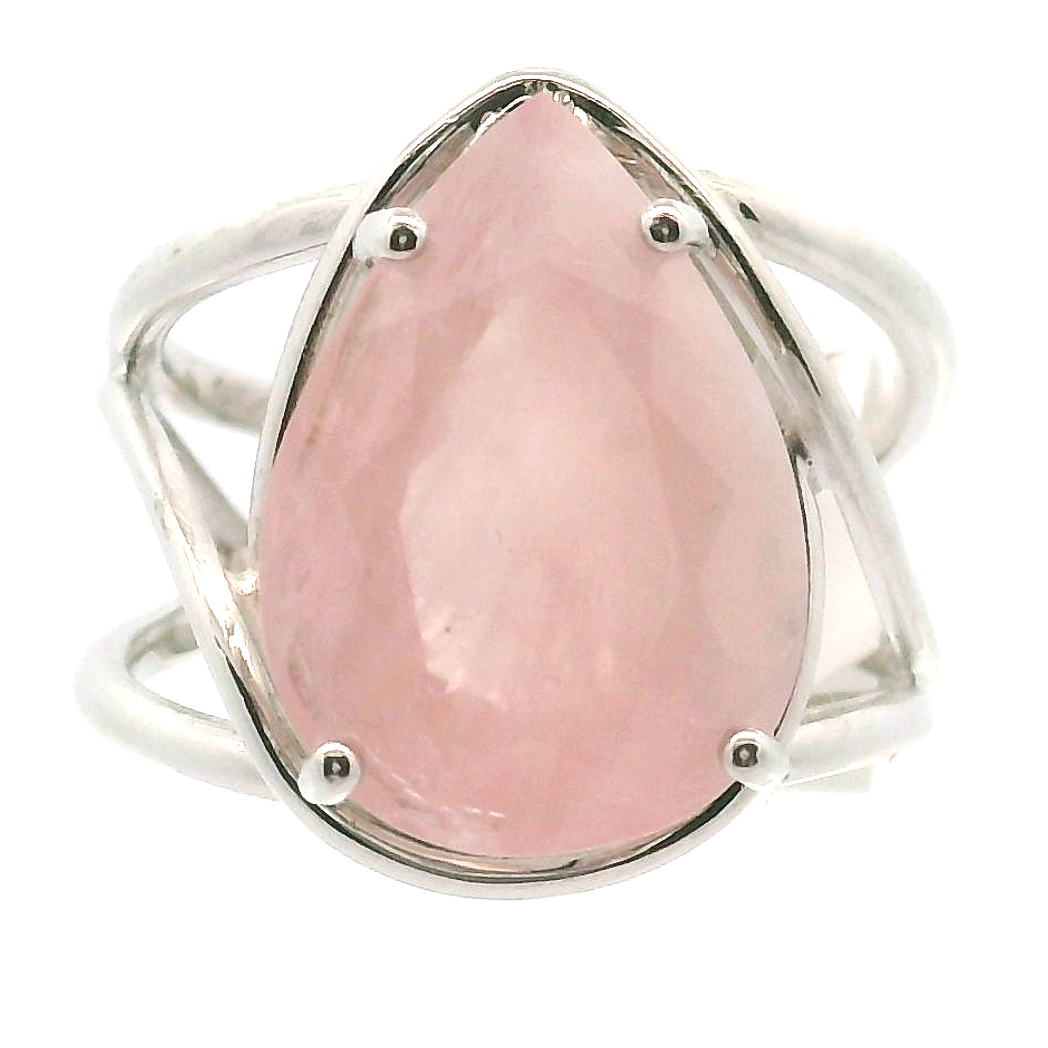 Morganite Teardrop Cuff Ring .925 Silver for Abundance of Joy and Love